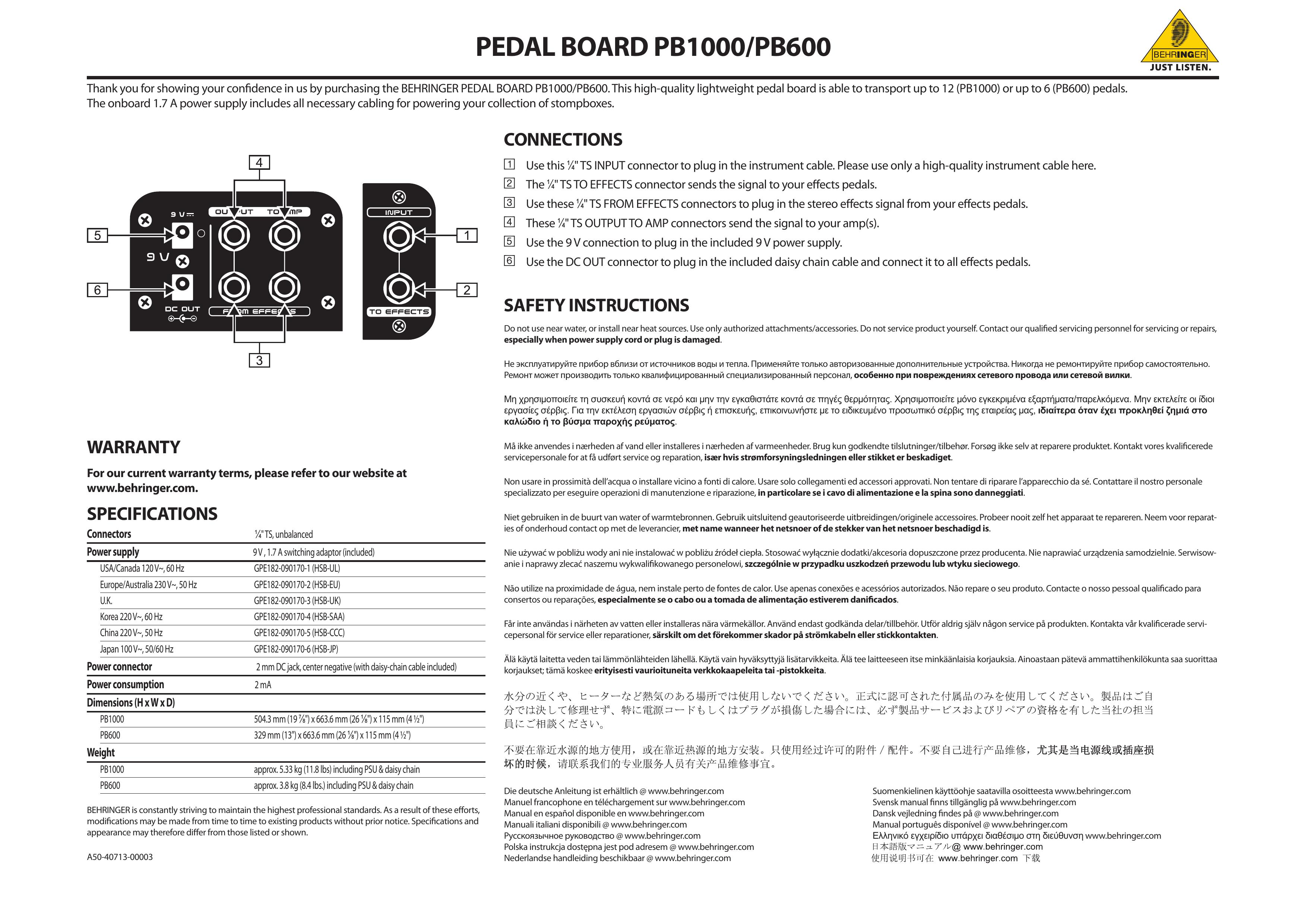 Behringer PB1000/PB600 Music Pedal User Manual