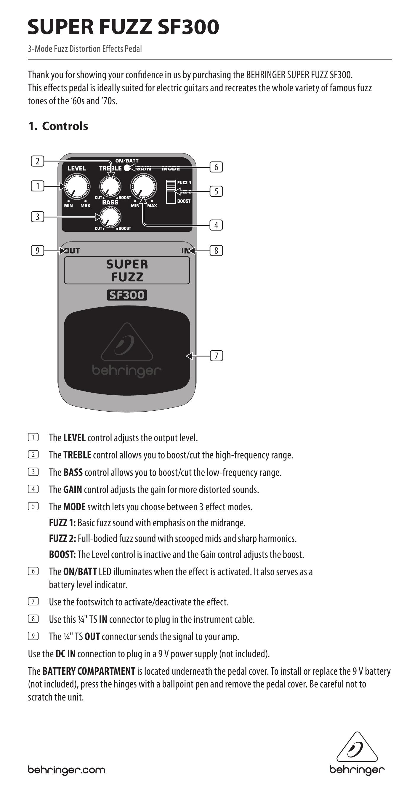 Behringer SF300 Music Pedal User Manual