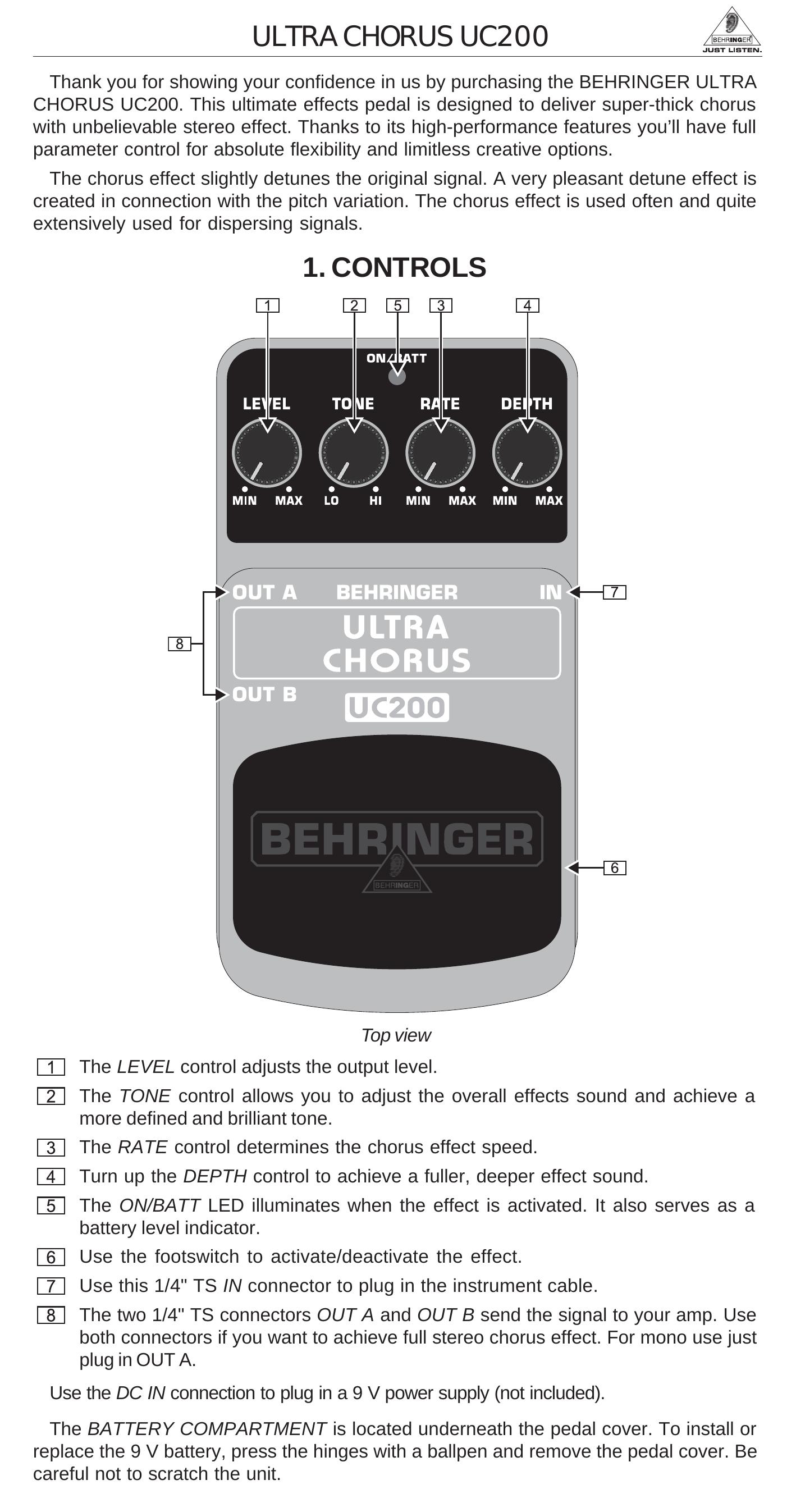 Behringer UC200 Music Pedal User Manual