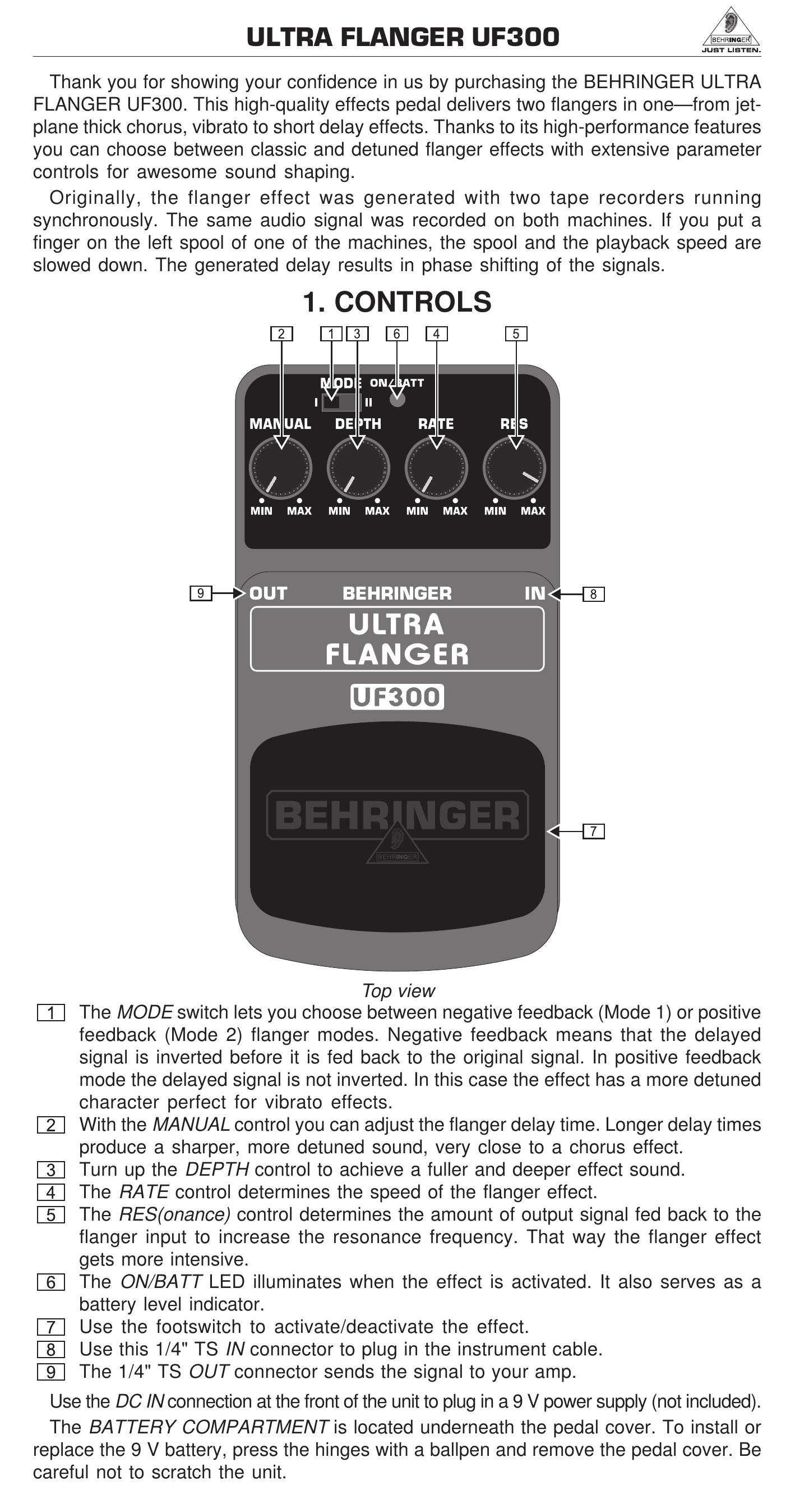 Behringer UF300 Music Pedal User Manual