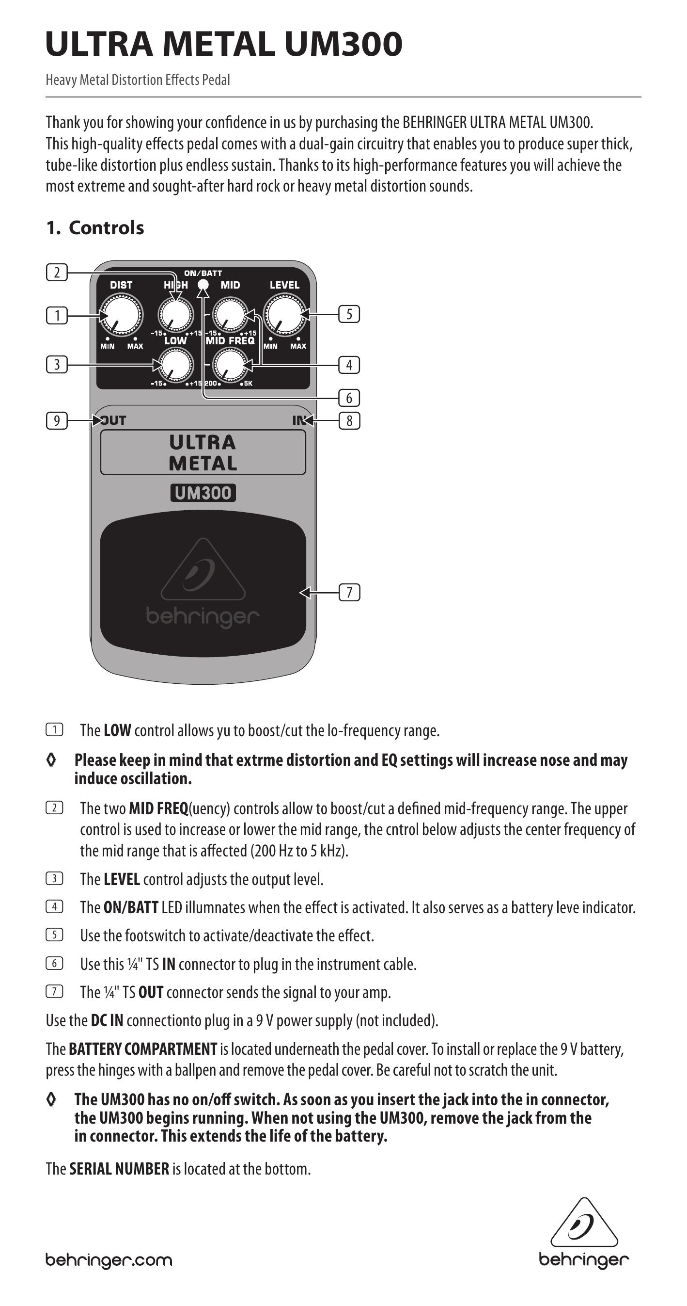 Behringer UM300 Music Pedal User Manual