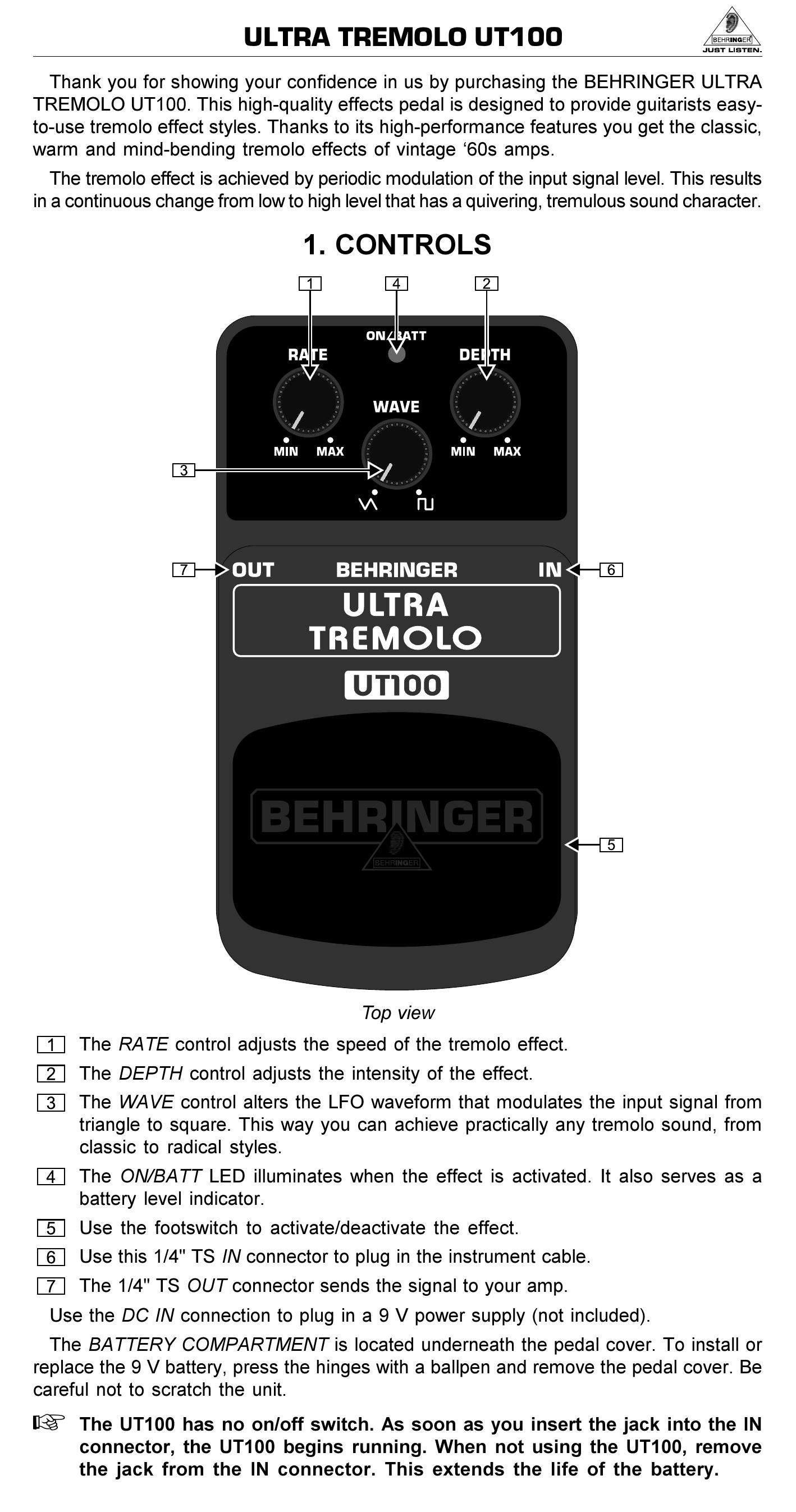 Behringer UT100 Music Pedal User Manual