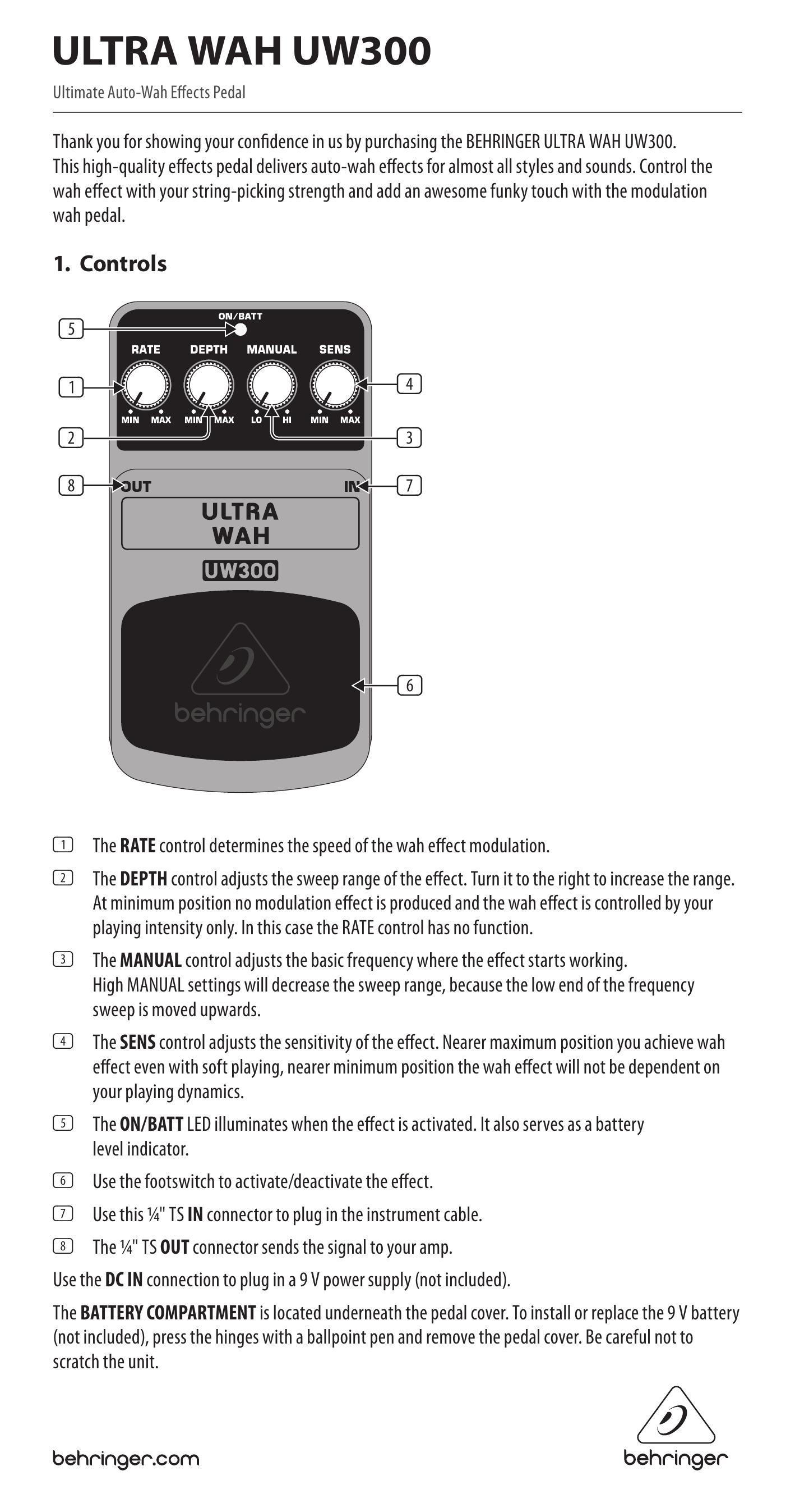 Behringer UW300 Music Pedal User Manual