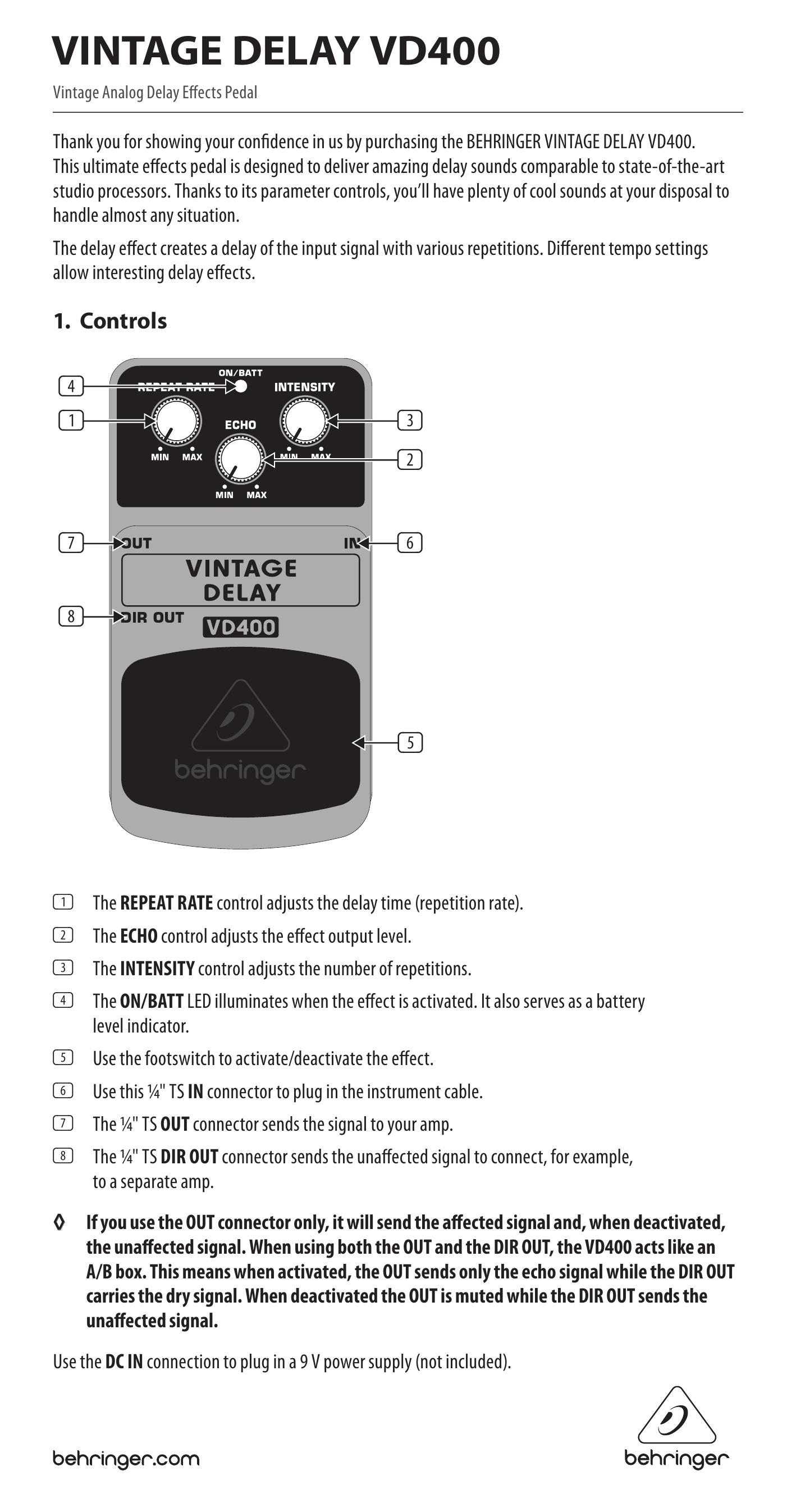Behringer VD400 Music Pedal User Manual