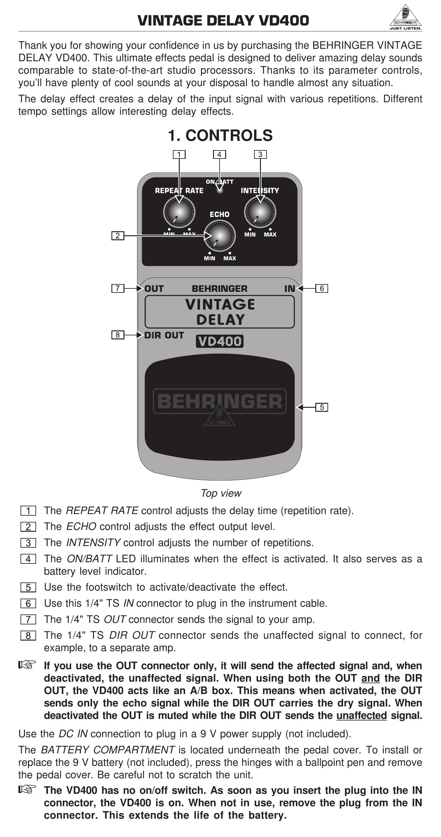 Behringer VD400 Music Pedal User Manual