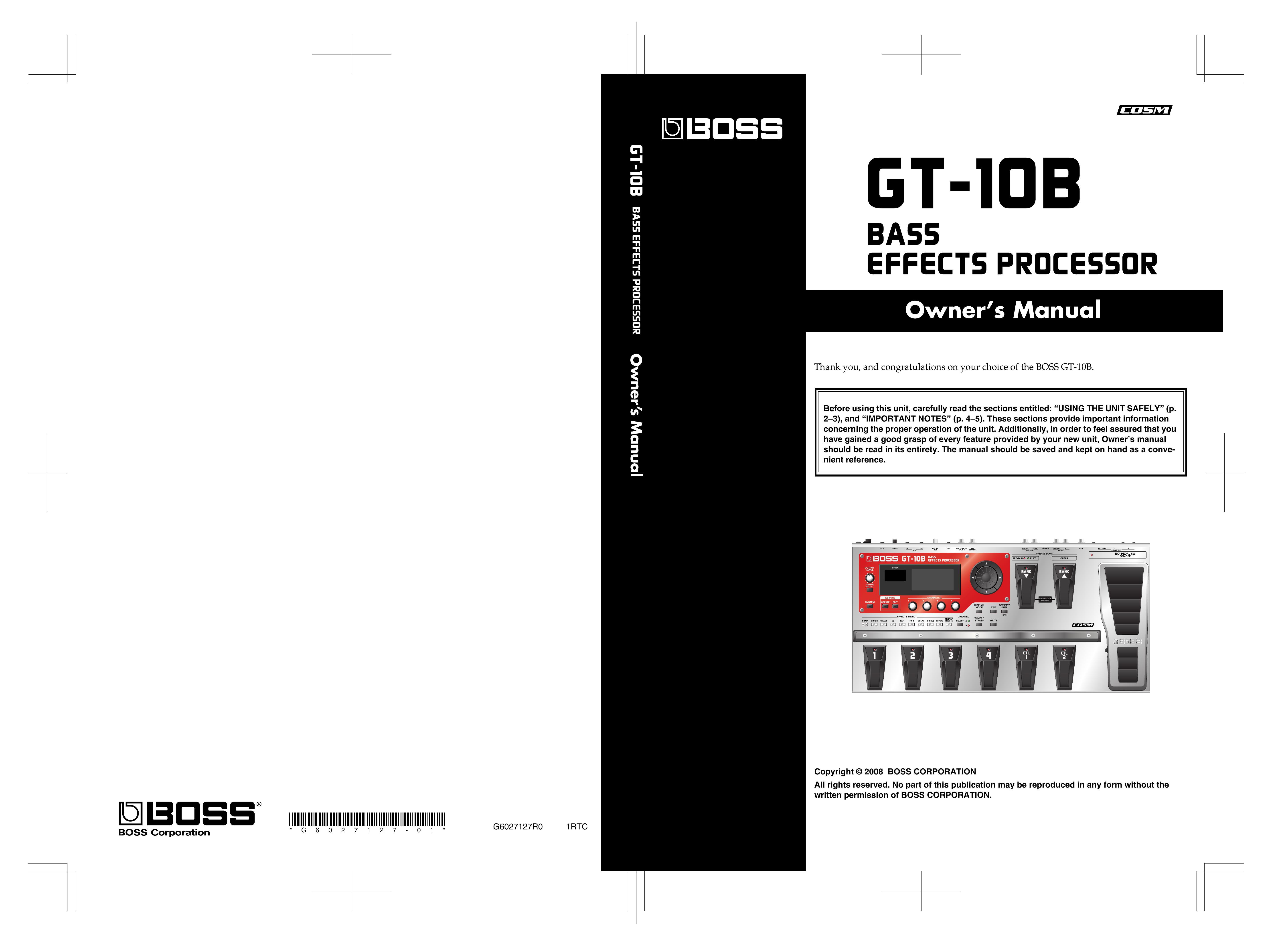 Boss Audio Systems GT-10B Music Pedal User Manual