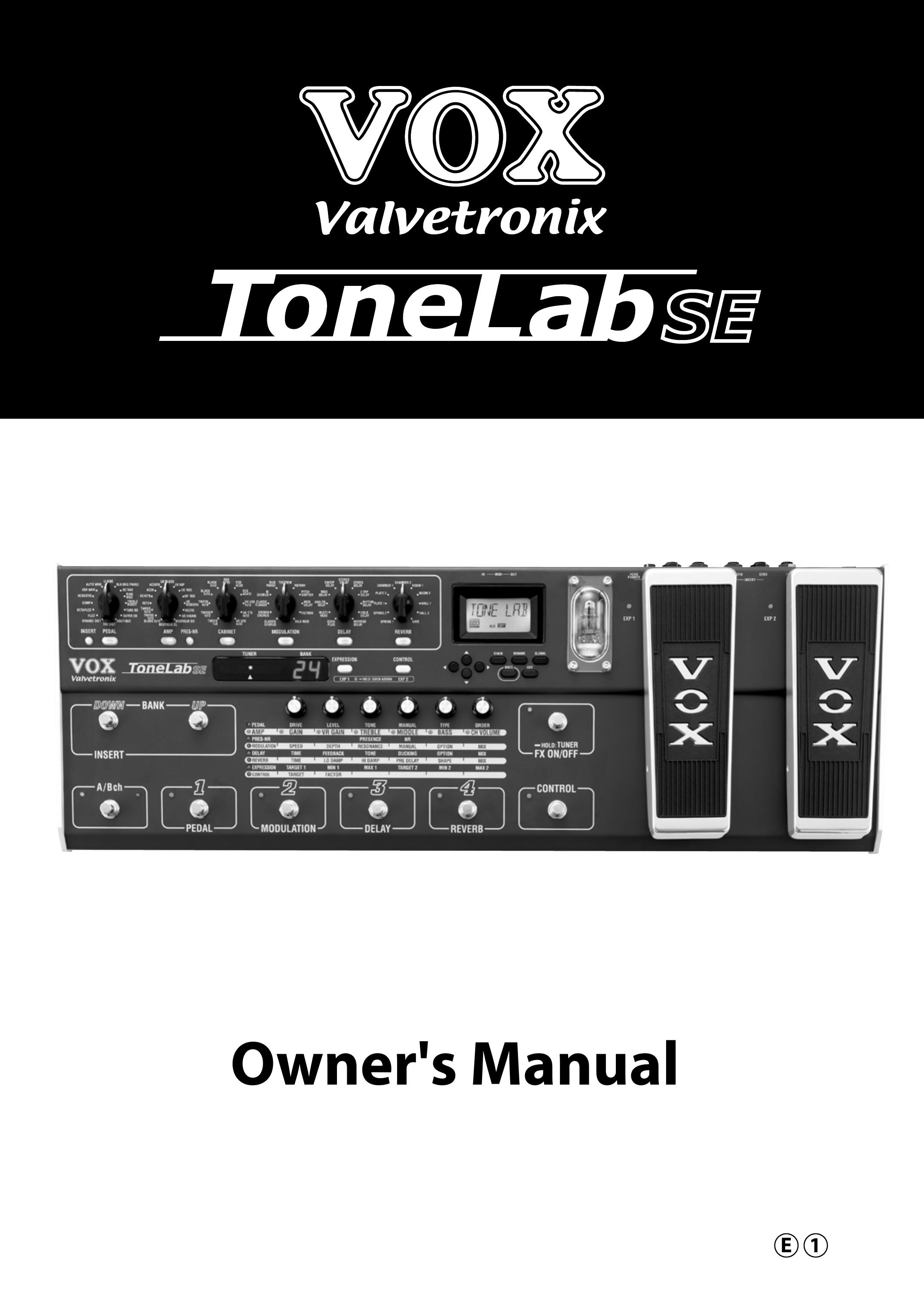 Vox Valvetronix ToneLab SE Music Pedal User Manual