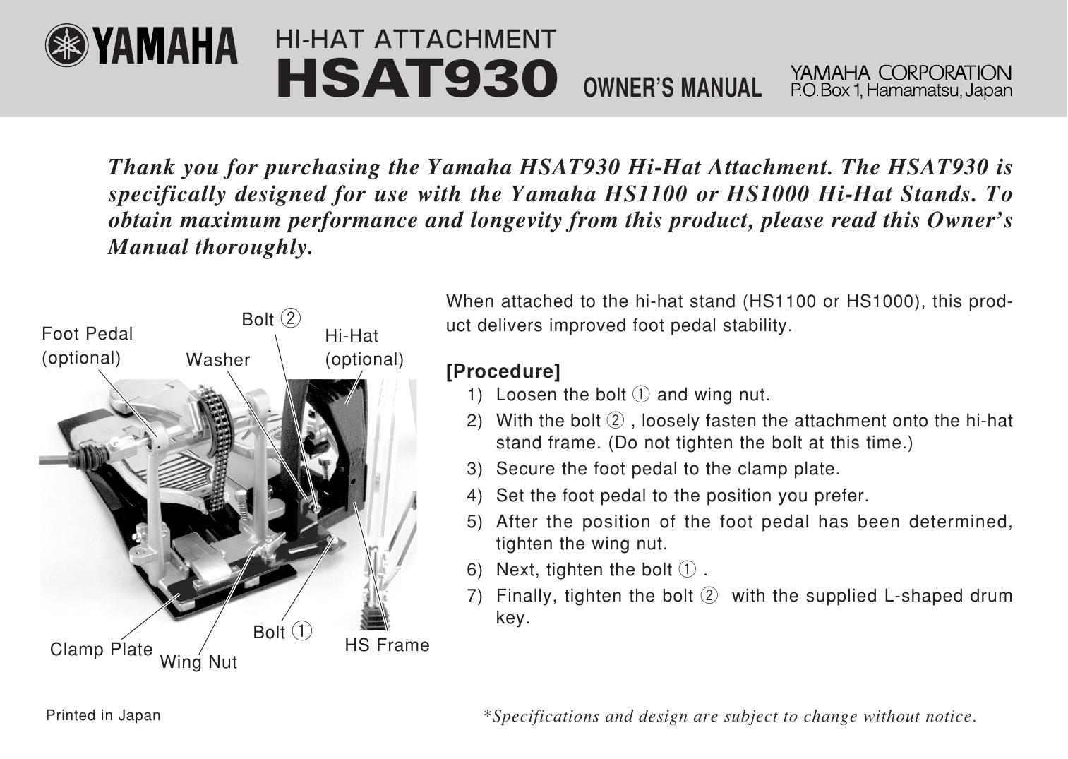 Yamaha HSAT930 Music Pedal User Manual