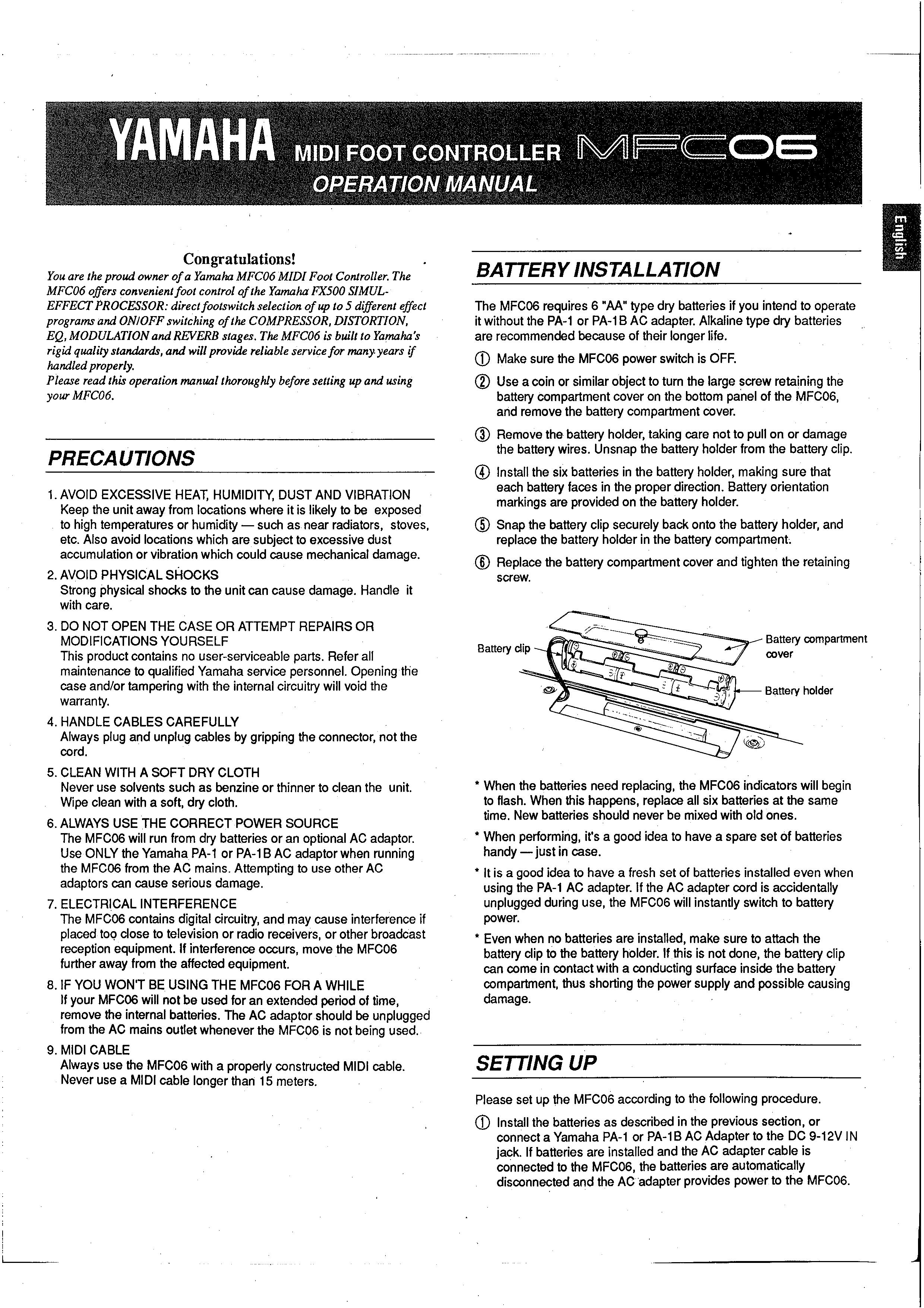 Yamaha MFC06 Music Pedal User Manual