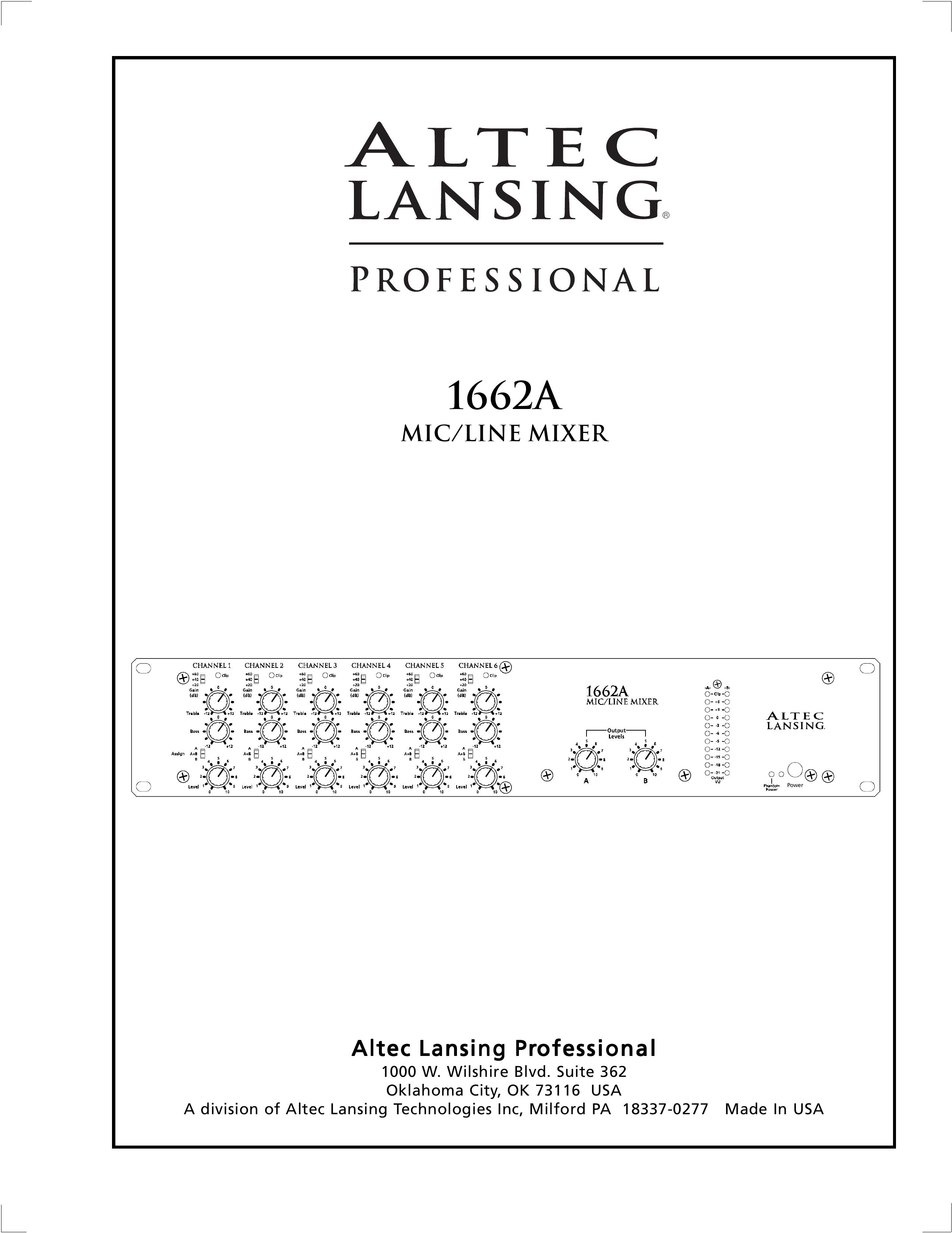 Altec Lansing 1662A Musical Instrument User Manual