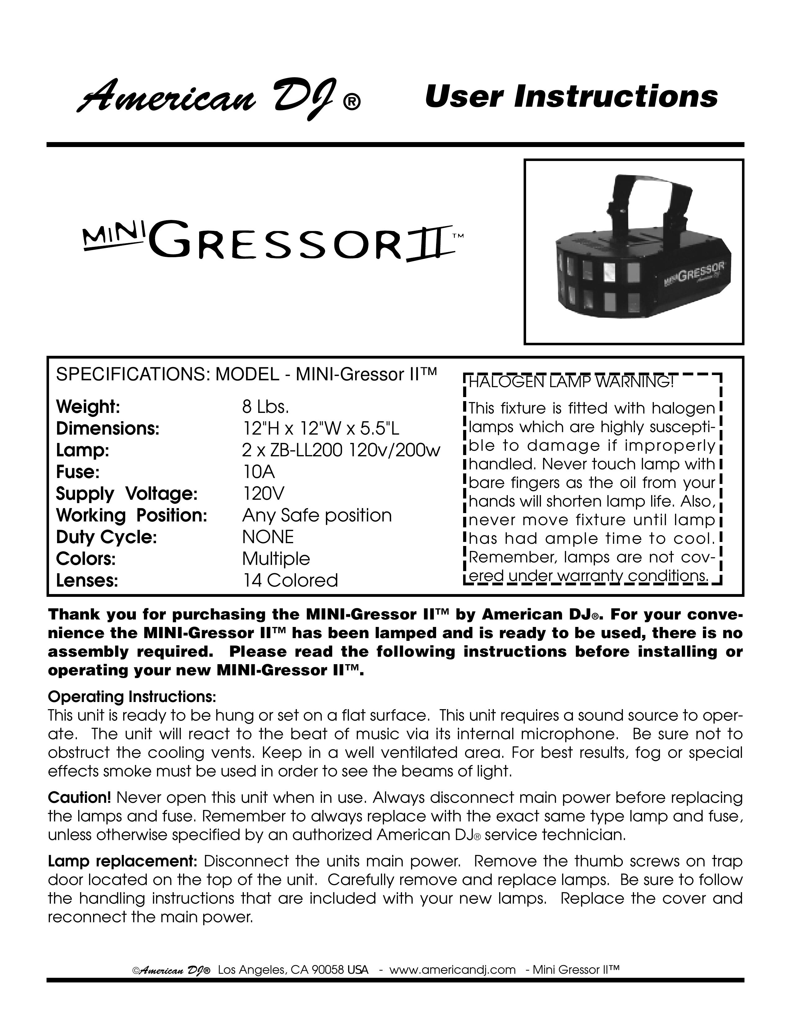 American DJ Mini-Gressor II Musical Instrument User Manual
