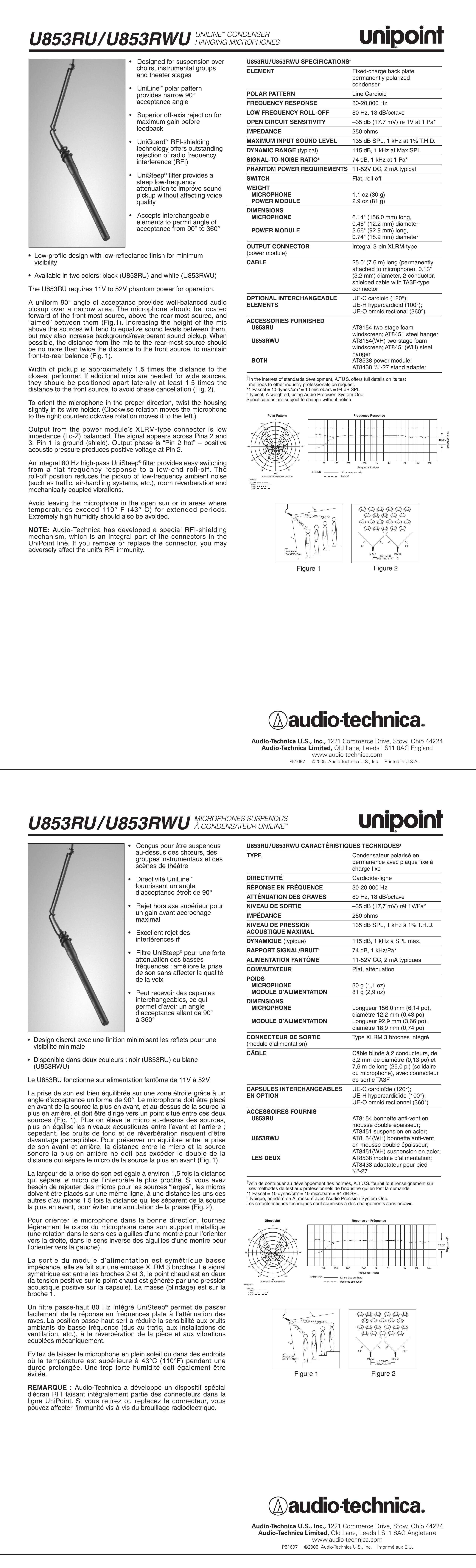 Audio-Technica U853RWU Musical Instrument User Manual