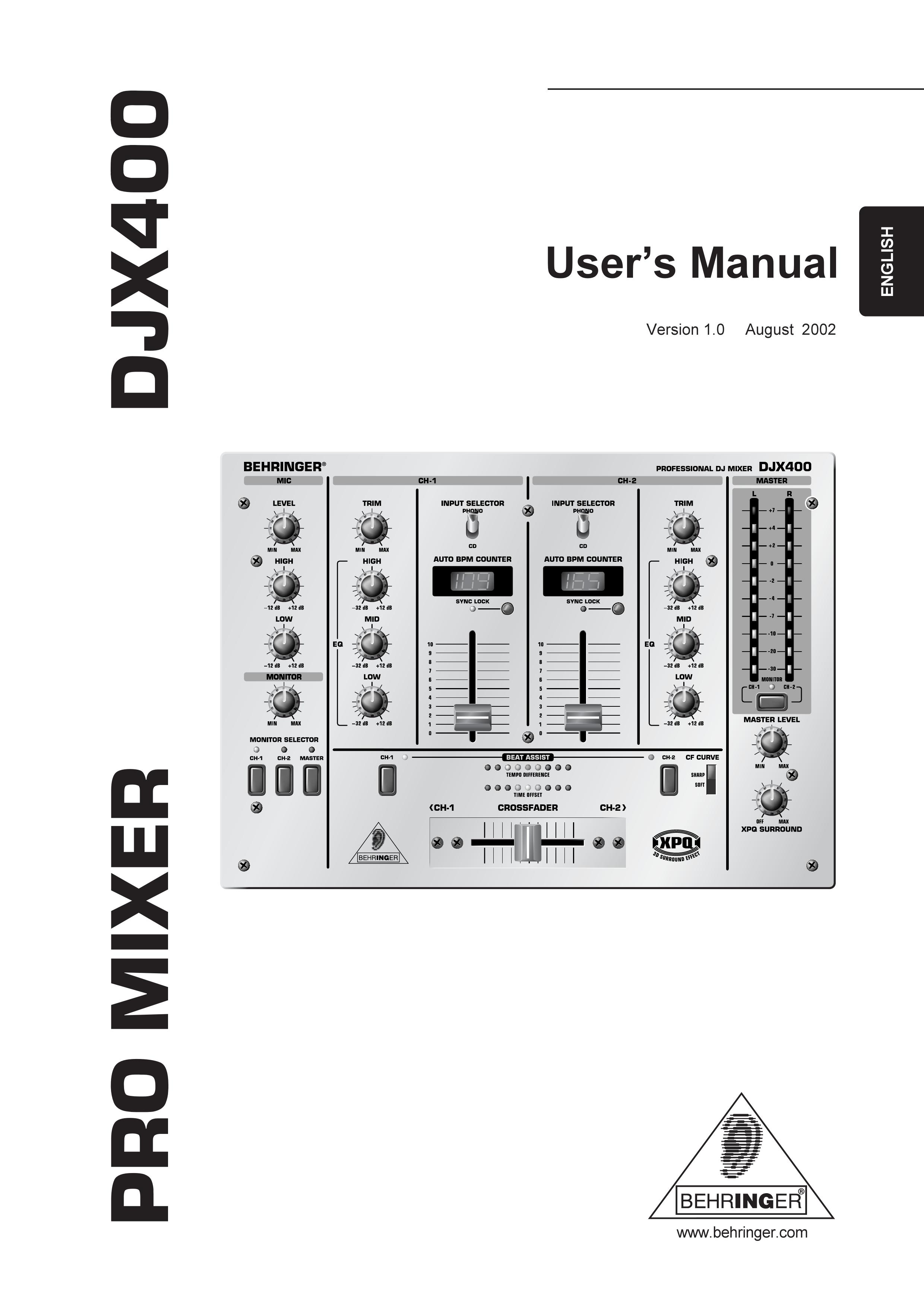 Behringer DJX400 Musical Instrument User Manual