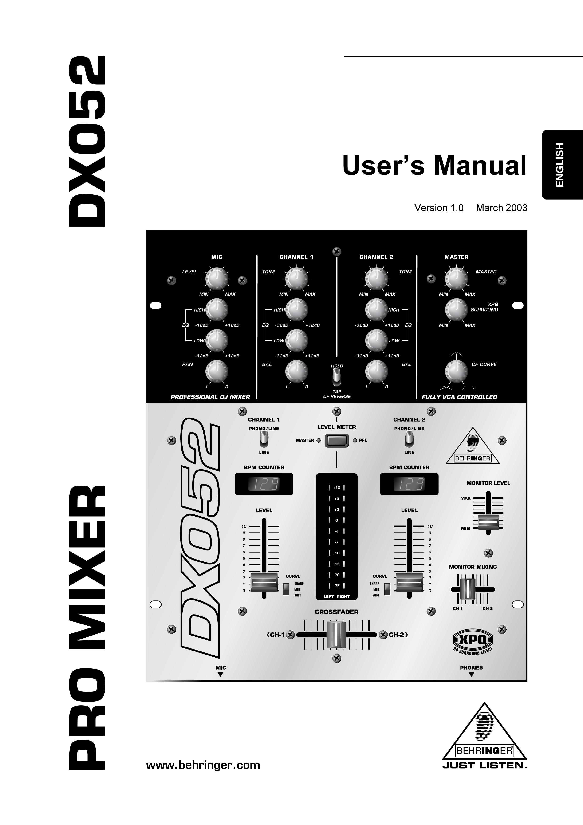Behringer DX052 Musical Instrument User Manual