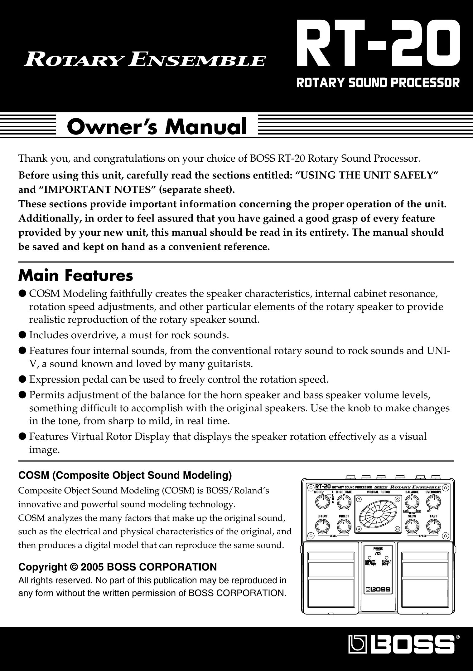 Boss Audio Systems RT-20 Musical Instrument User Manual