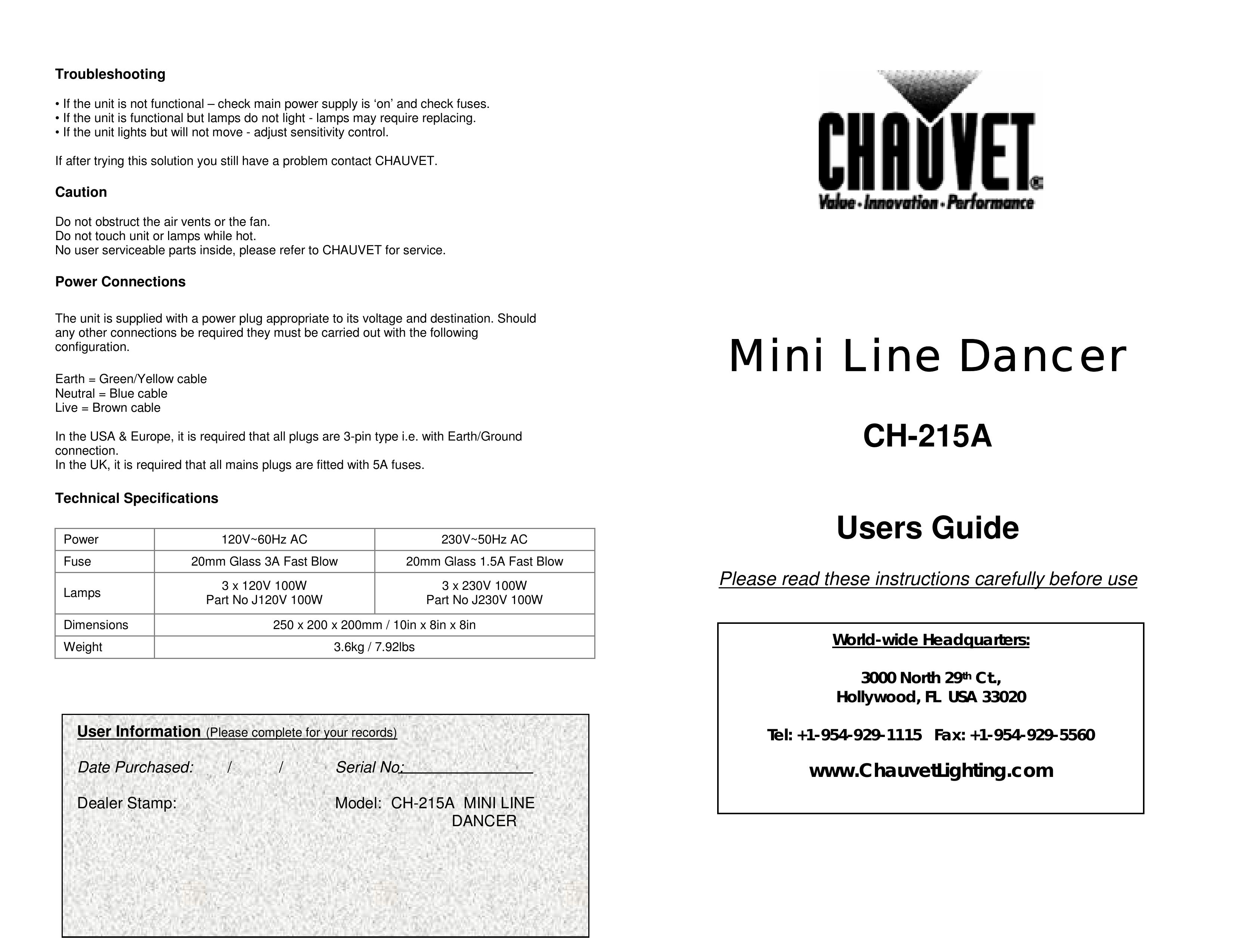 Chauvet Ch 215a Musical Instrument User Manual