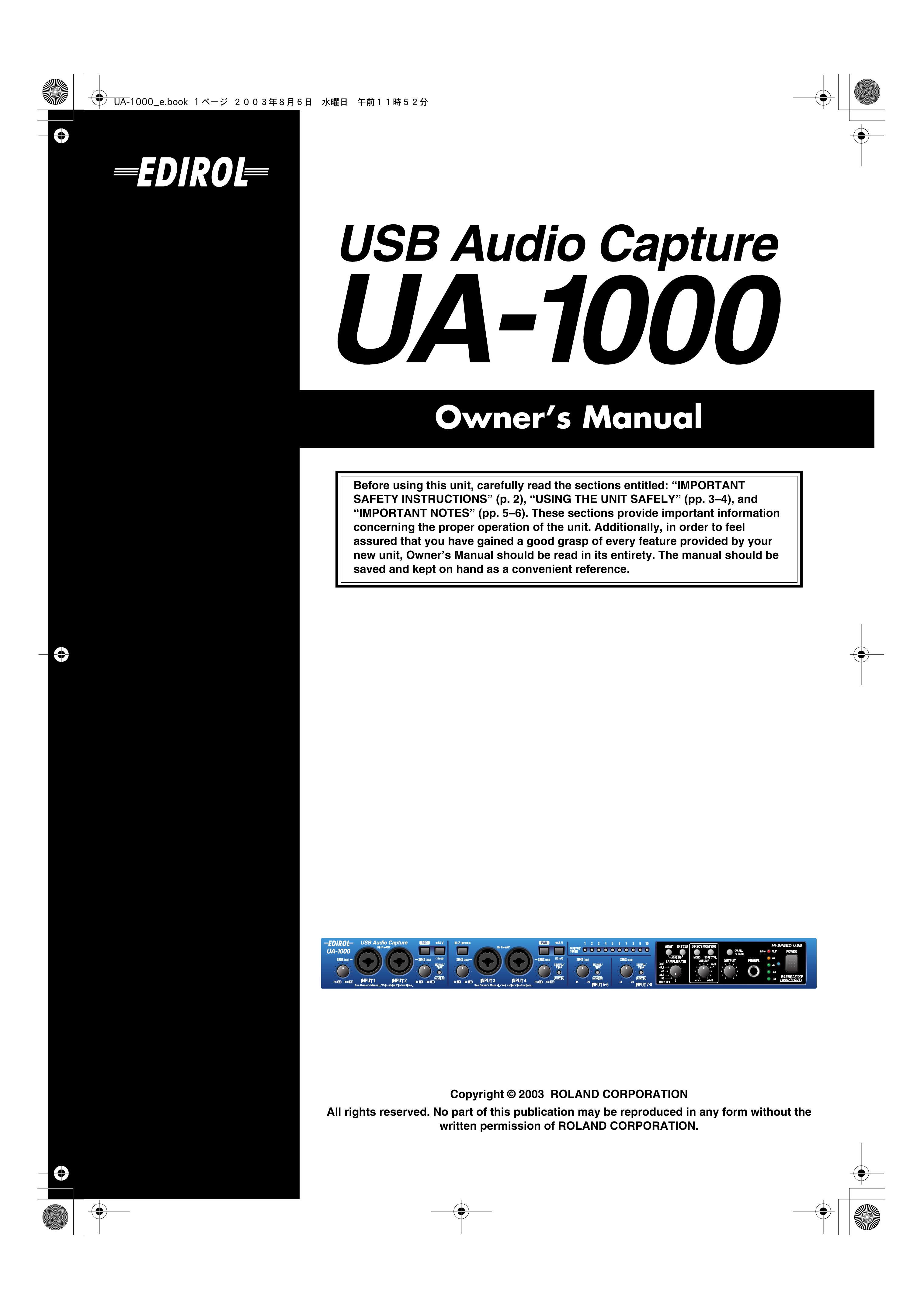 Edirol UA-1000 Musical Instrument User Manual