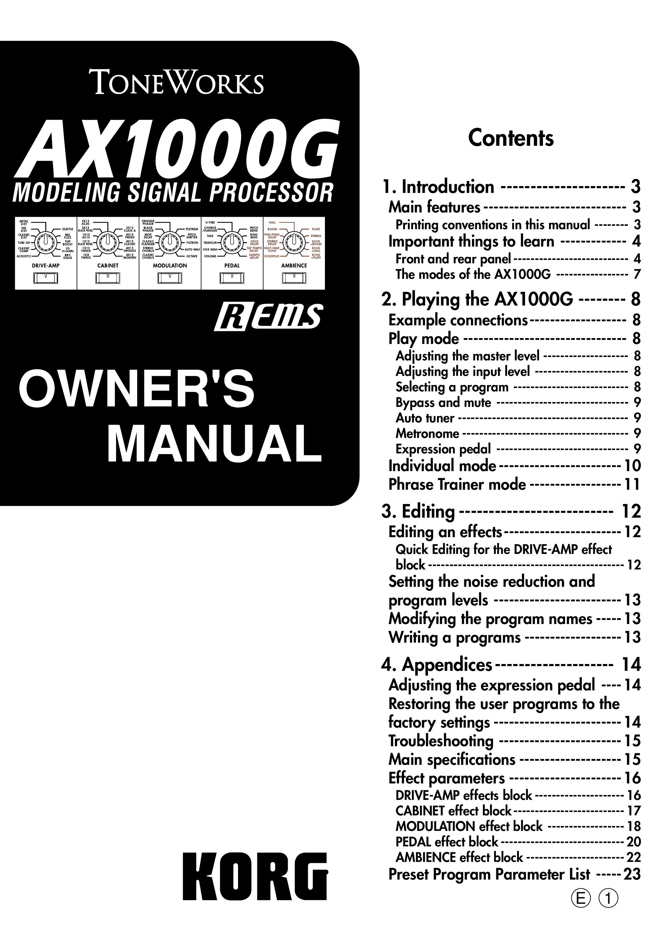 Korg AX1000G Musical Instrument User Manual