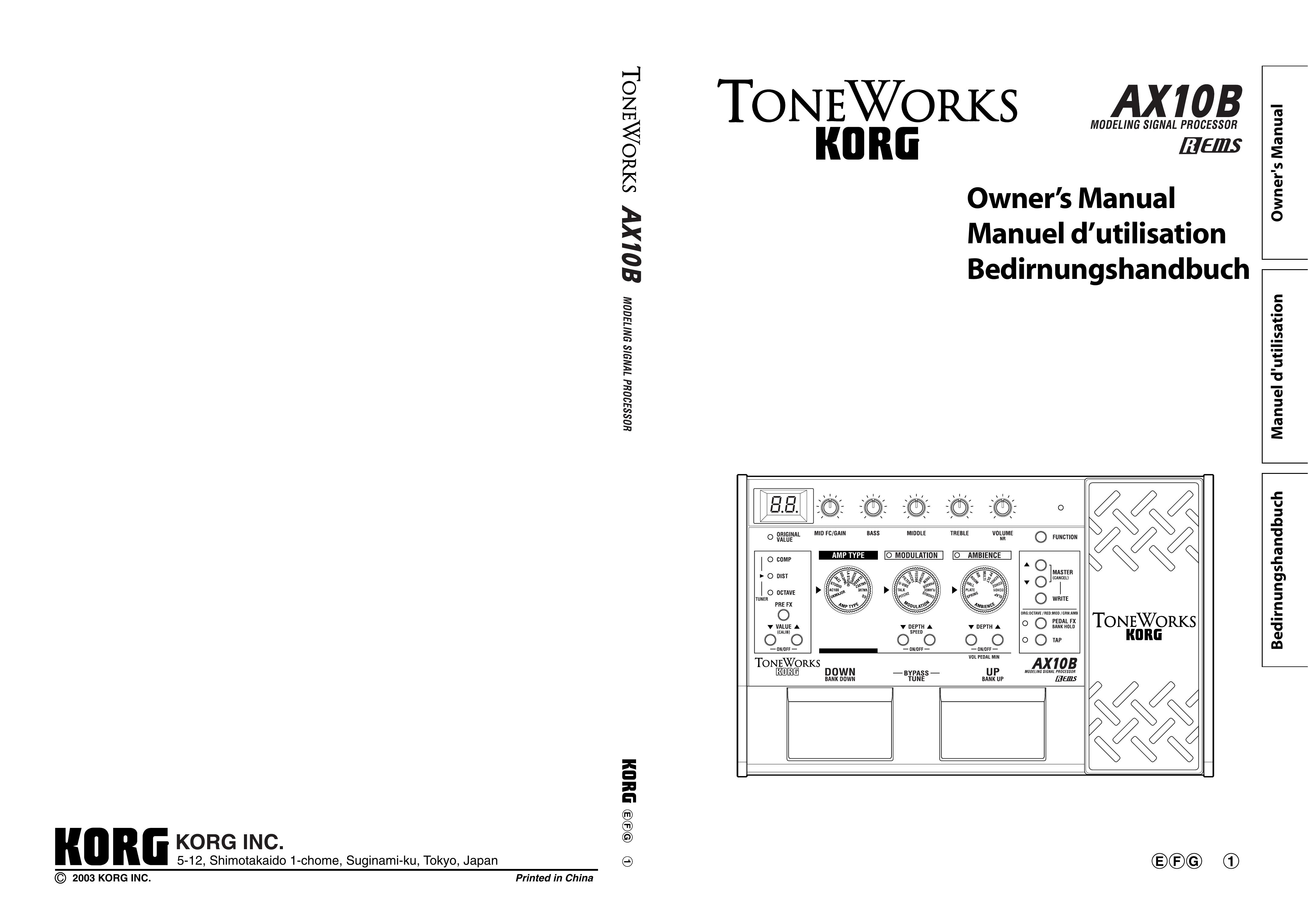 Korg AX10B Musical Instrument User Manual