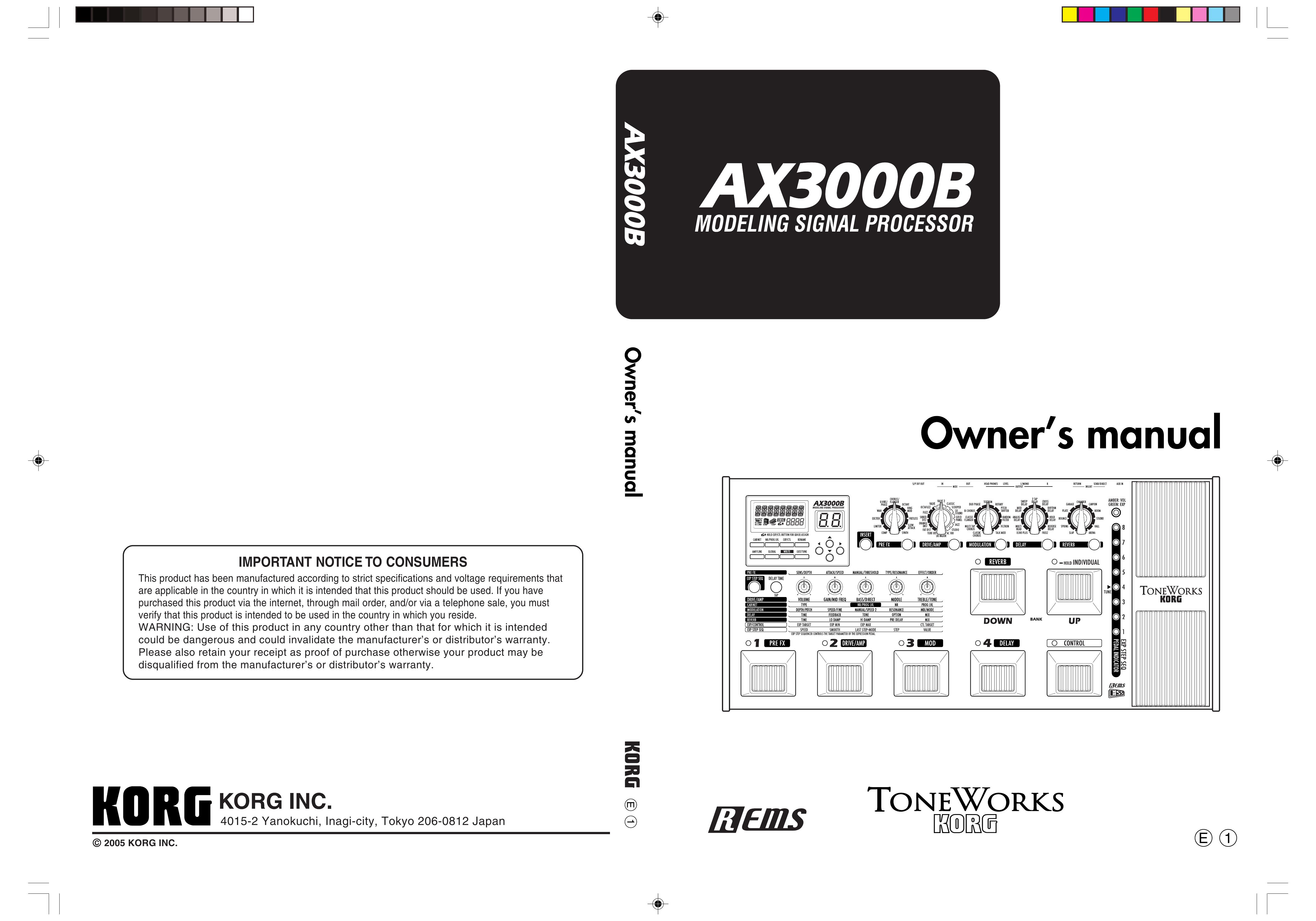 Korg Ax3000b Musical Instrument User Manual