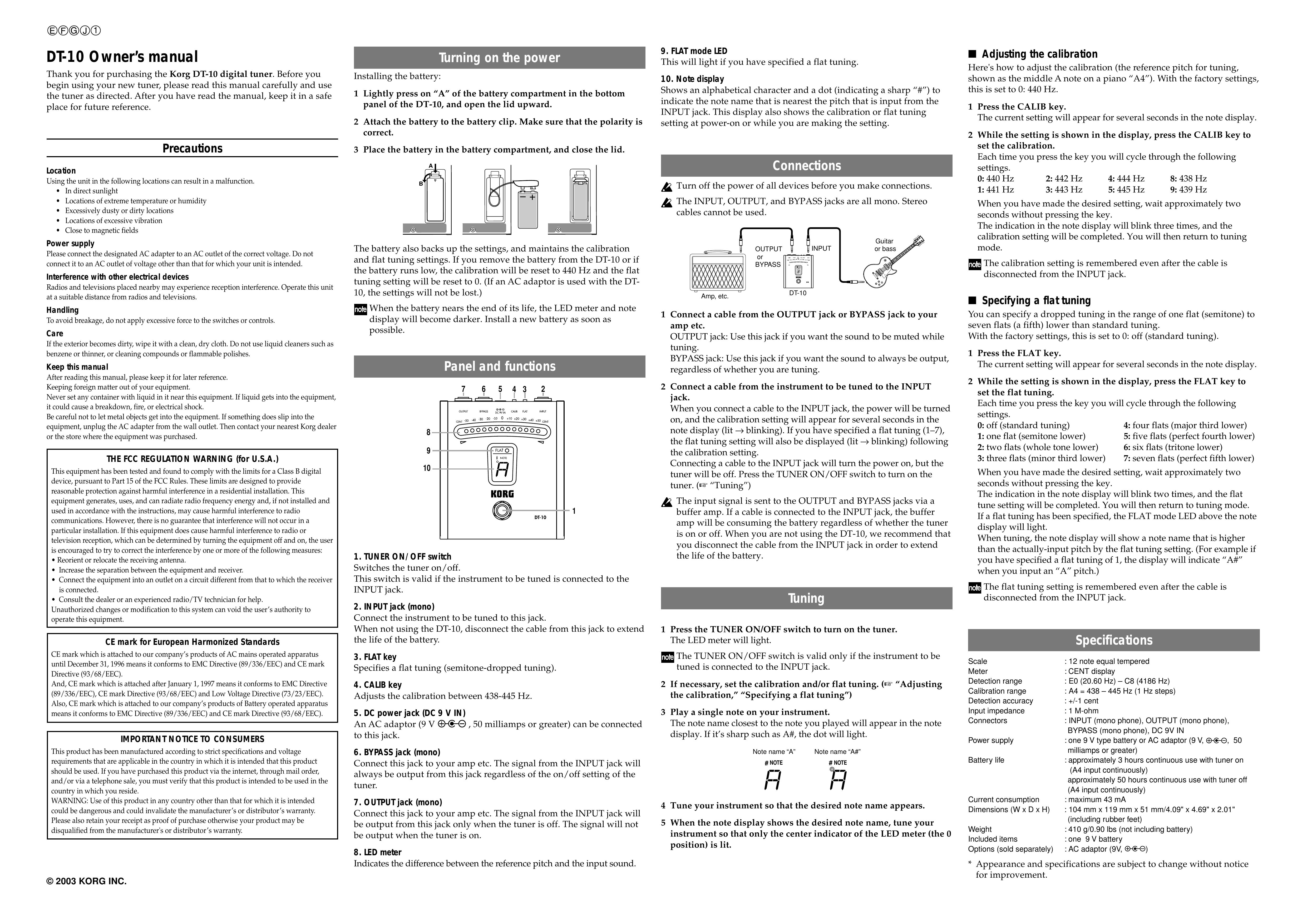 Korg DT-10 Musical Instrument User Manual