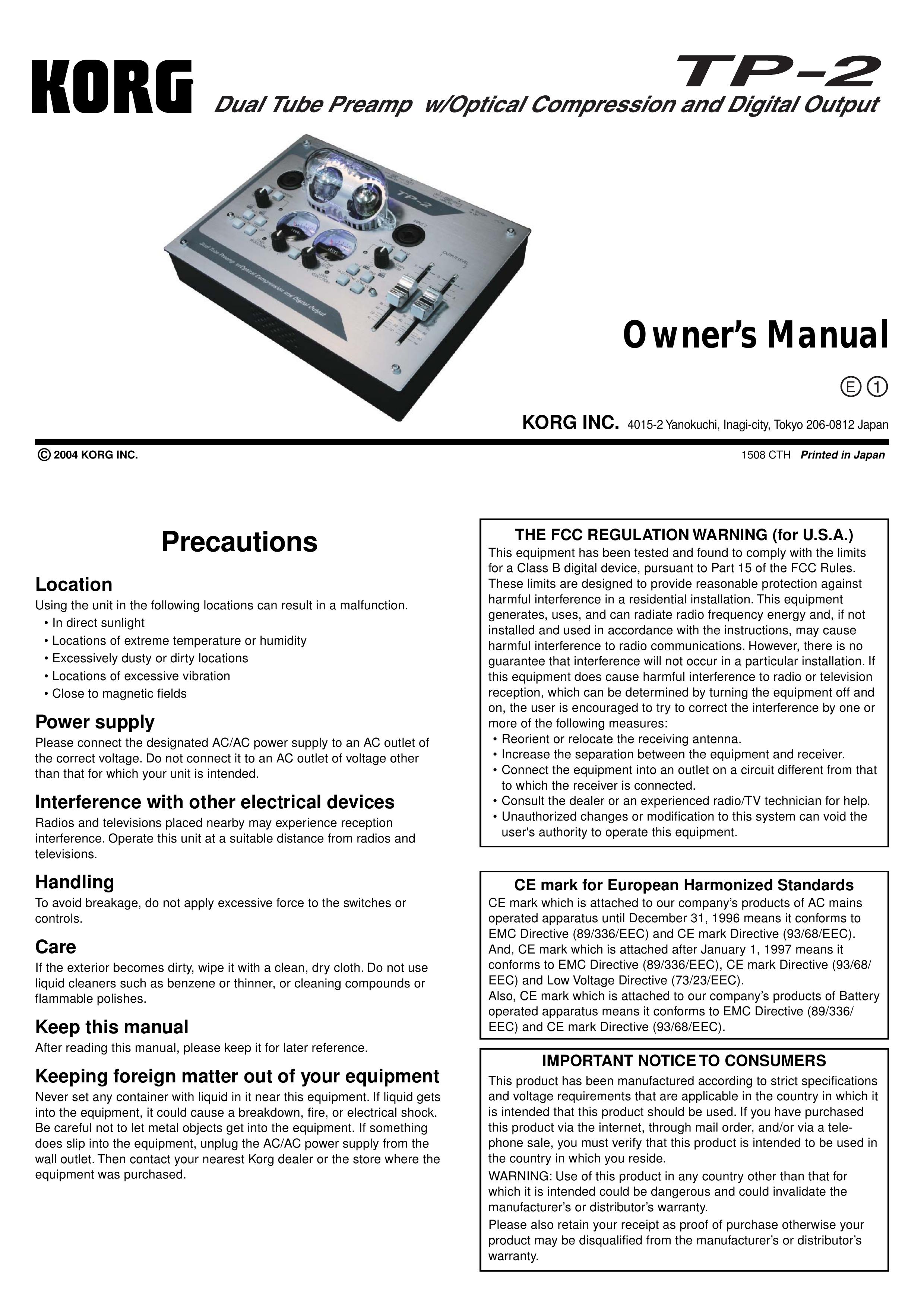 Korg TP-2 Musical Instrument User Manual