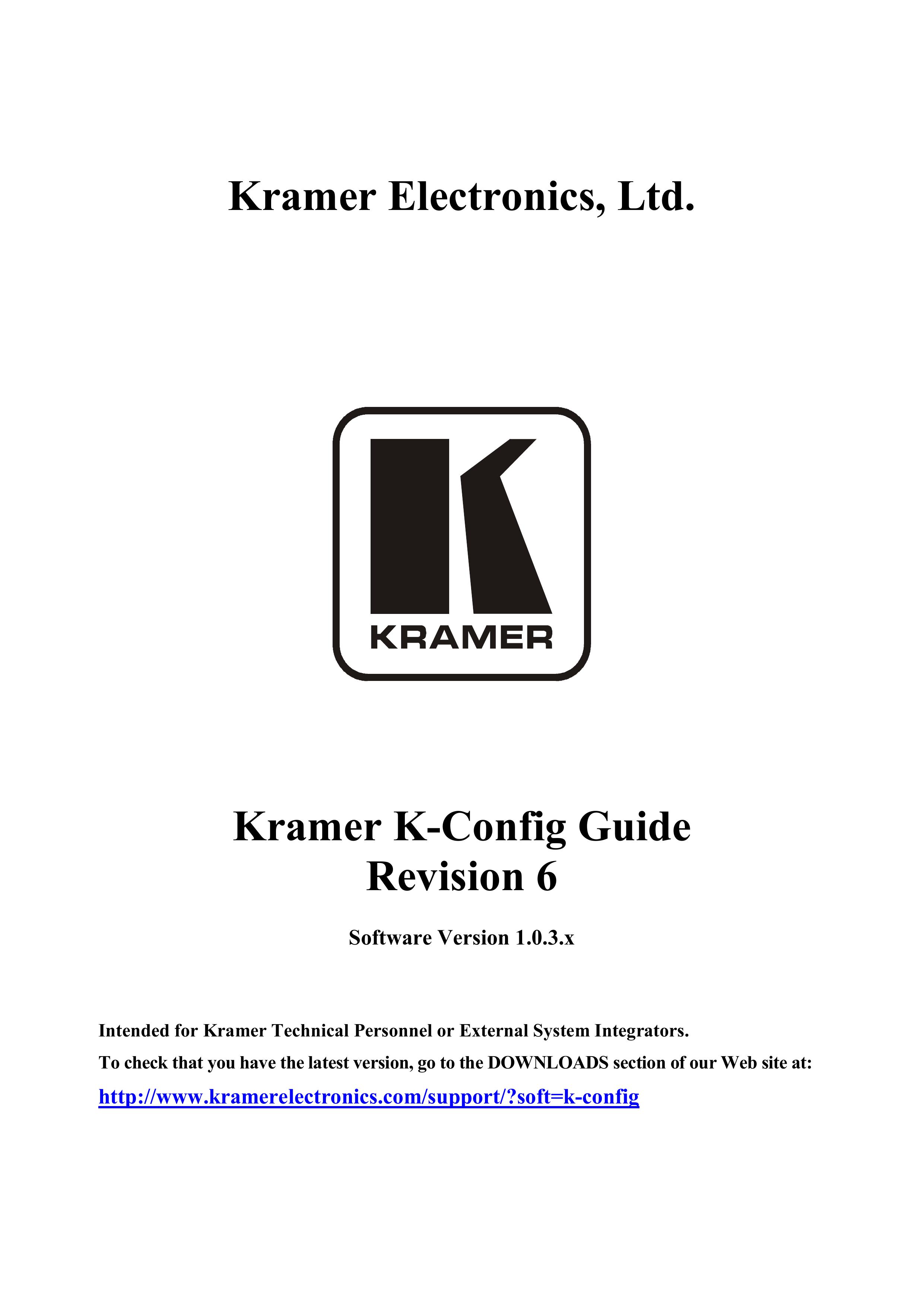 Kramer Electronics Revision 6 Musical Instrument User Manual