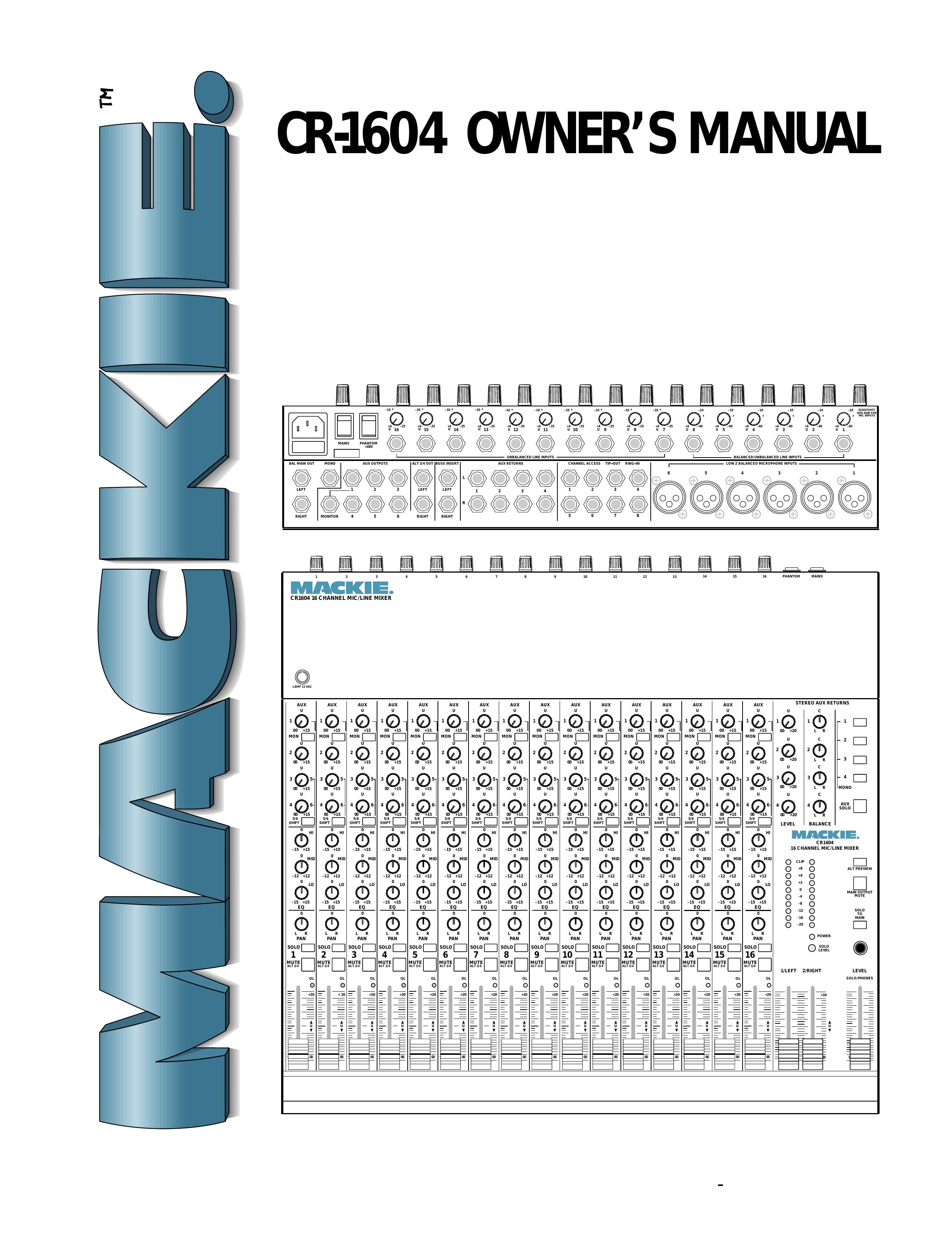 Mackie CR1604 Musical Instrument User Manual