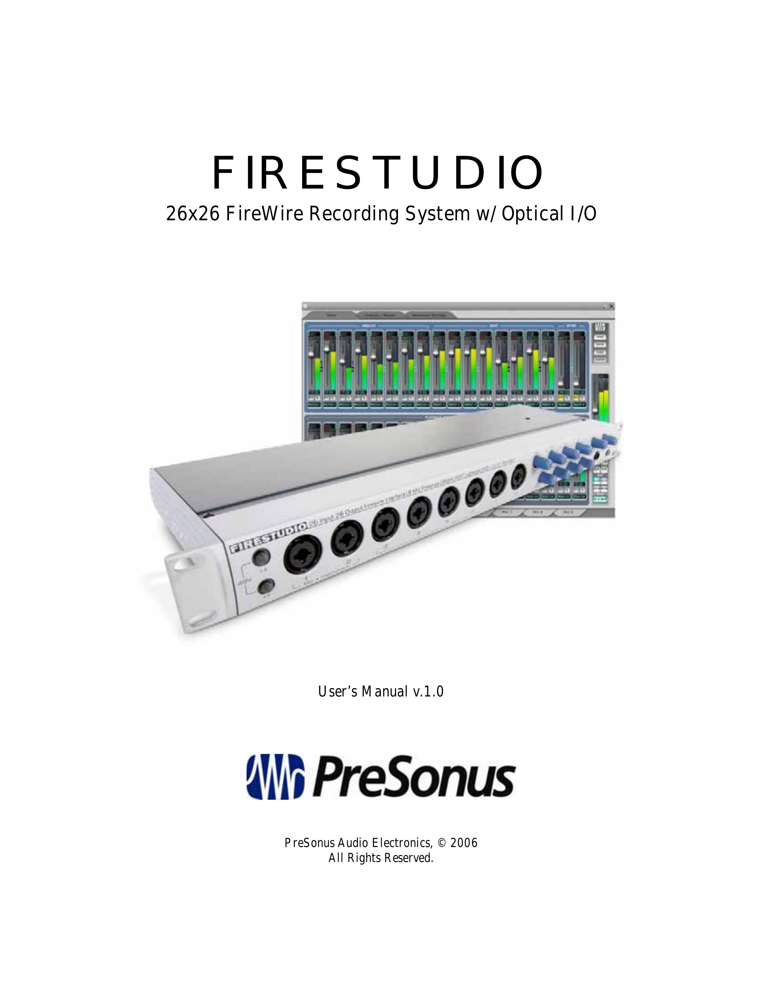 Presonus Audio electronic 26x26 FireWire Recording System Musical Instrument User Manual