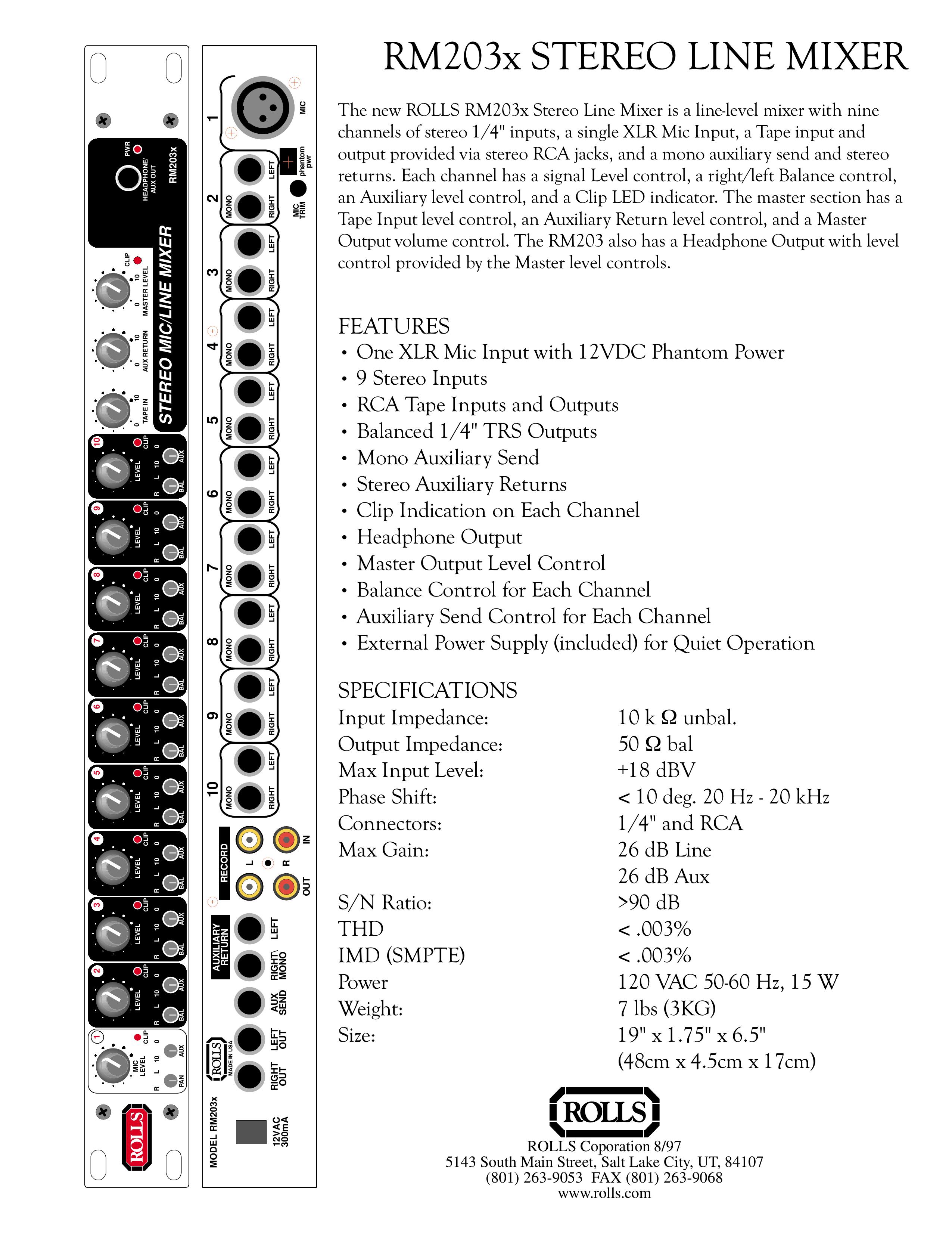 Rolls Rm203x Musical Instrument User Manual