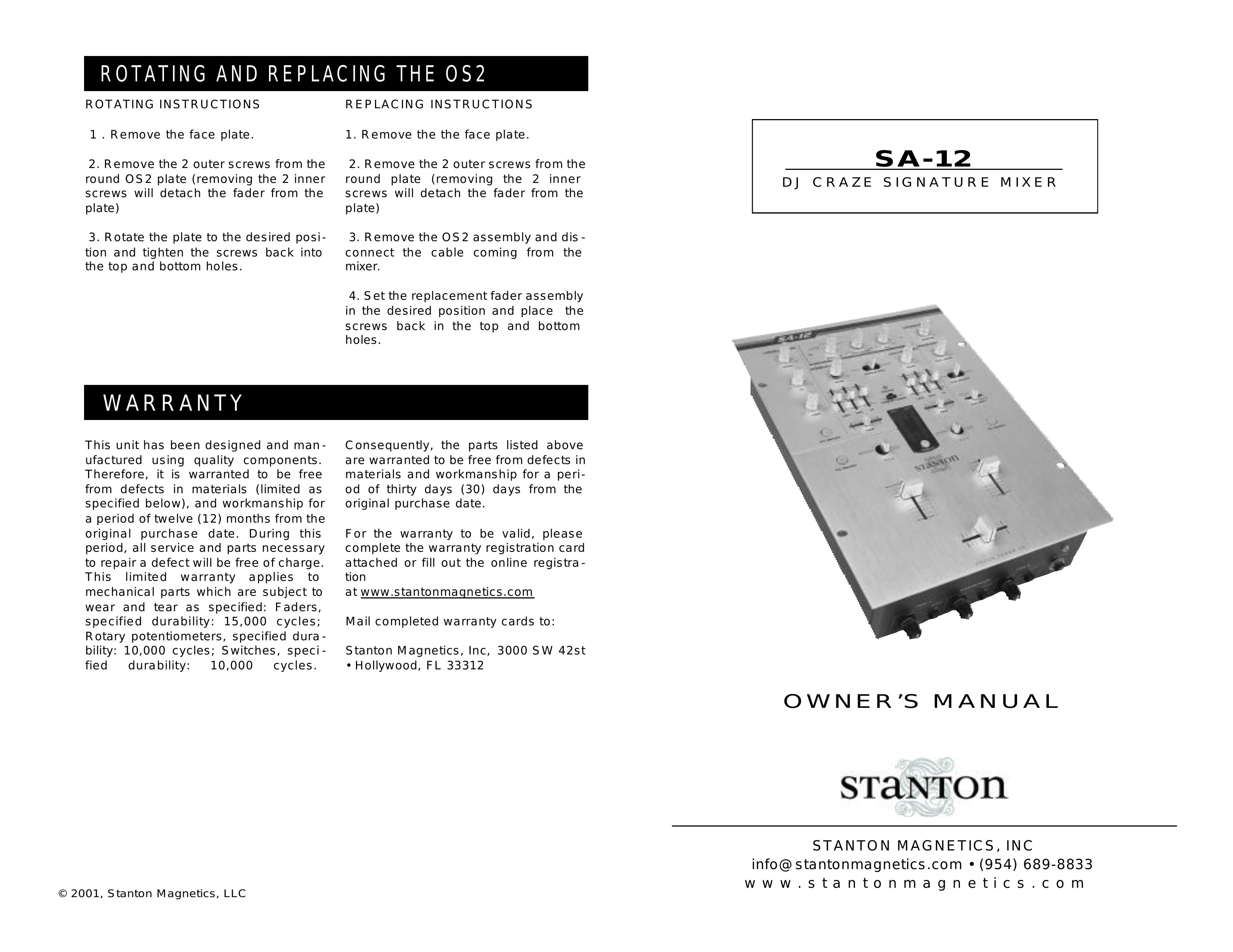 Stanton SA-12 Musical Instrument User Manual