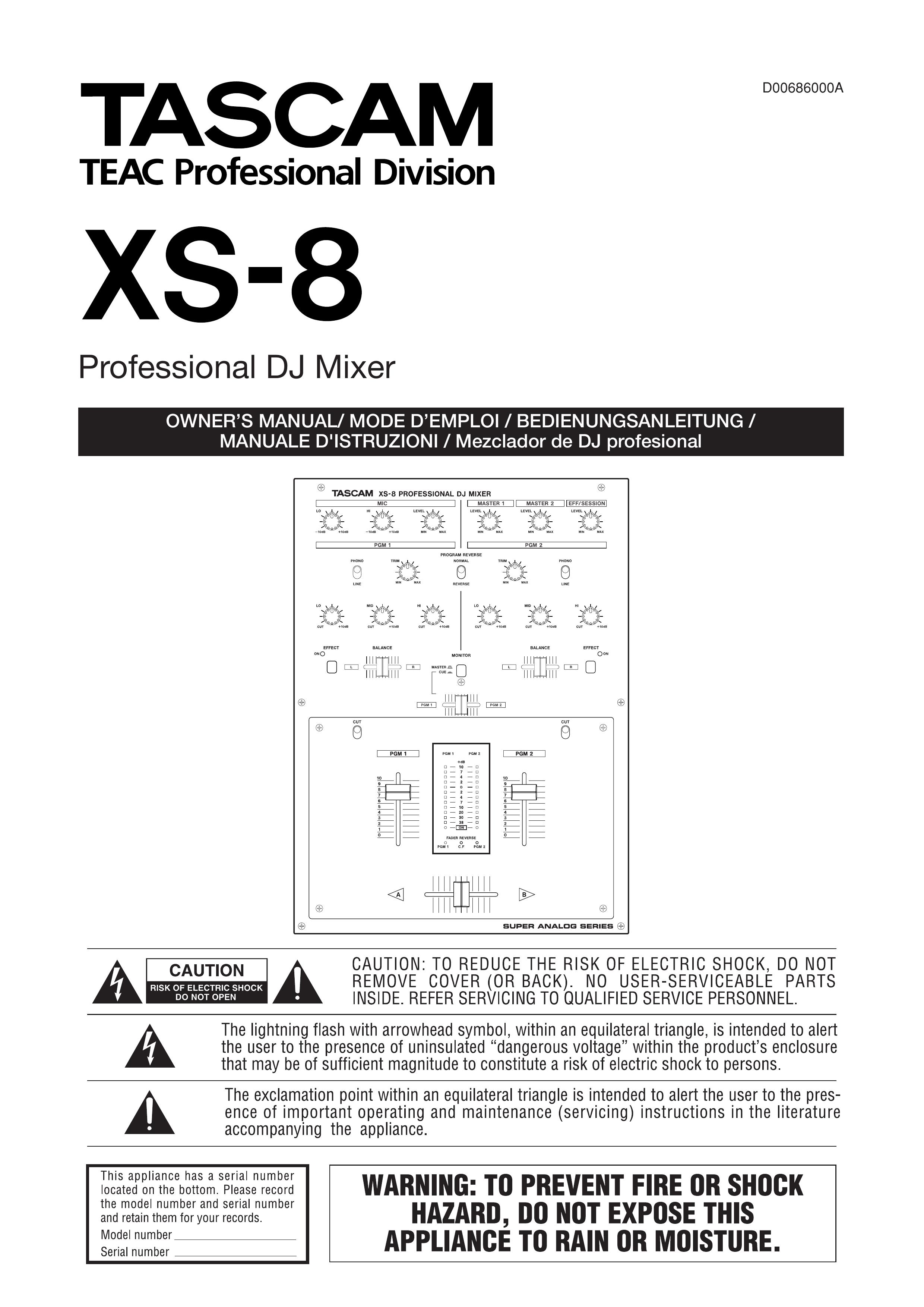 Tascam XS-8 Musical Instrument User Manual