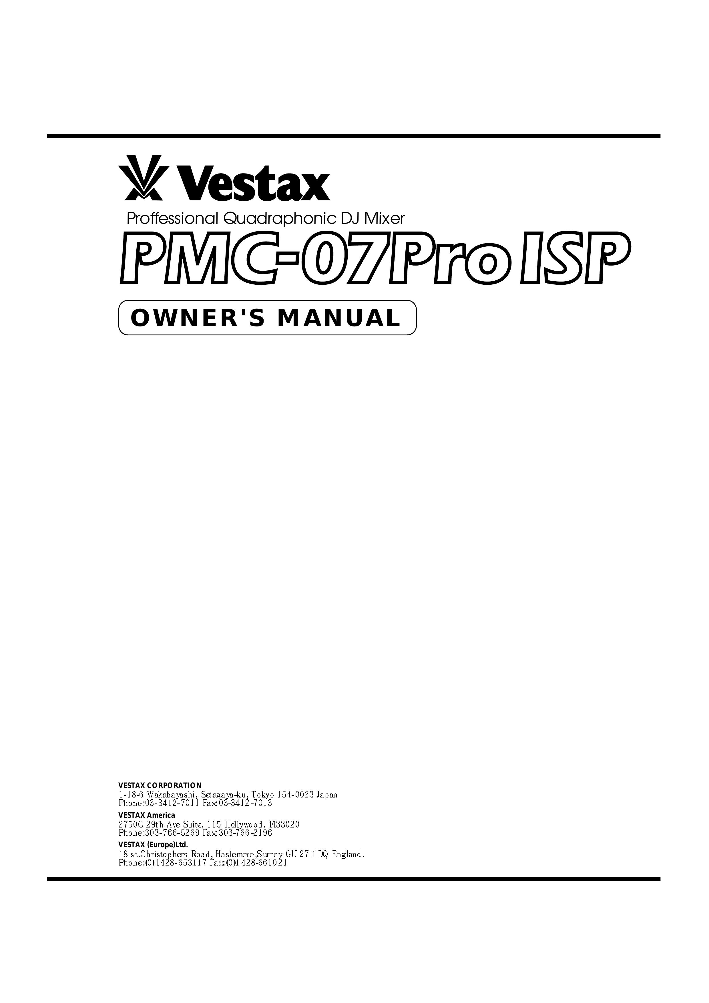 Vestax PMC-07ProISP Musical Instrument User Manual