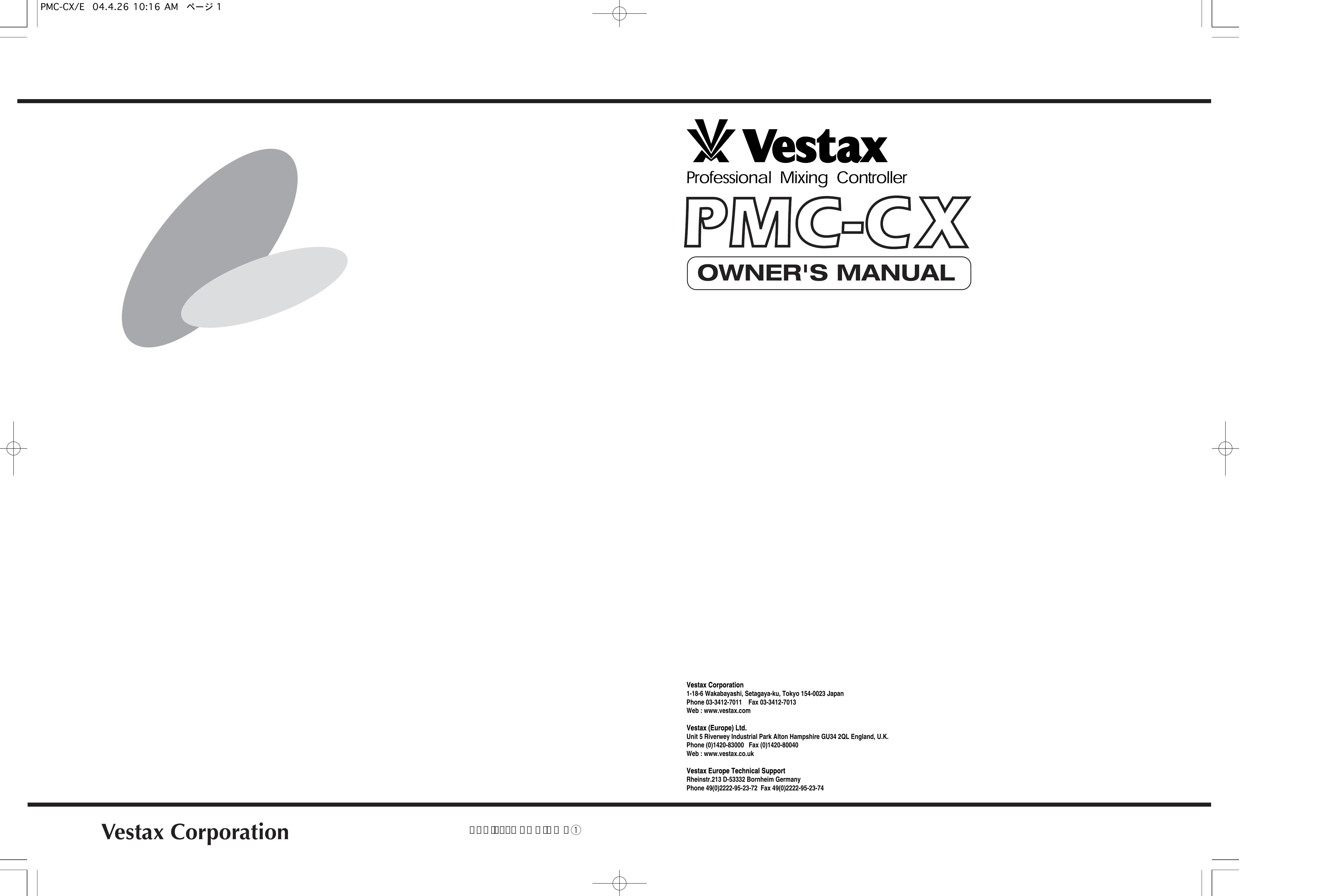 Vestax PMC-CX Musical Instrument User Manual