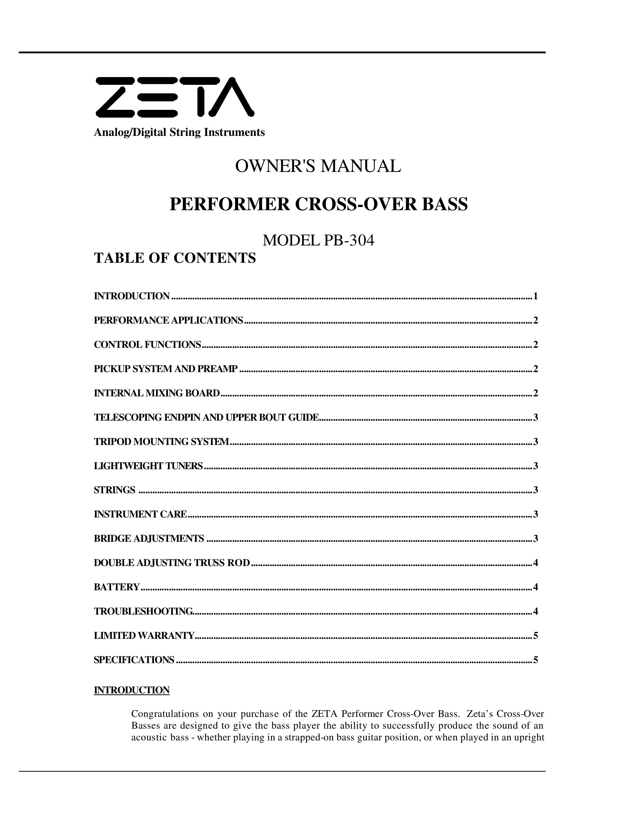 ZETA Music Systems PB-304 Musical Instrument User Manual
