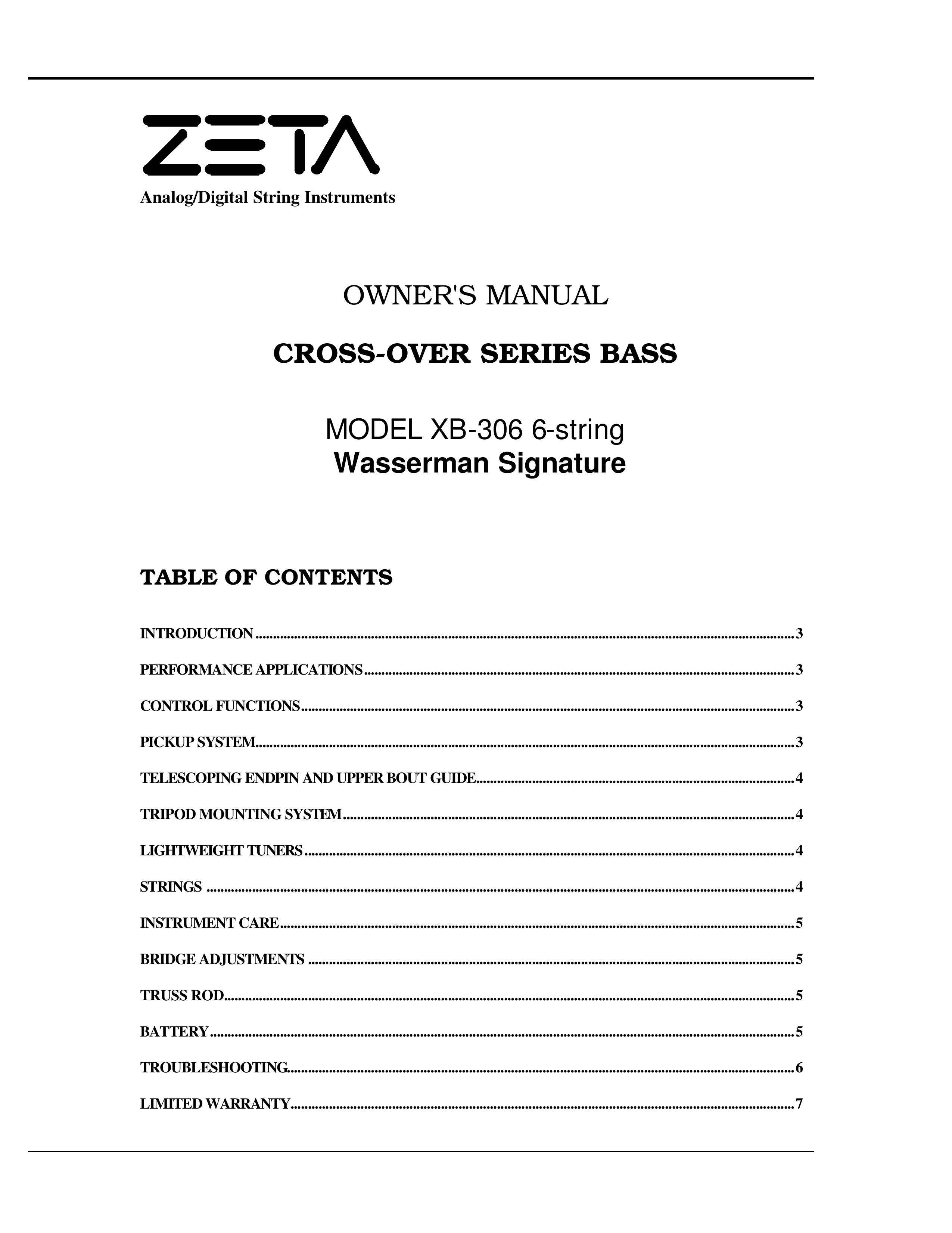 ZETA Music Systems XB-306 Musical Instrument User Manual