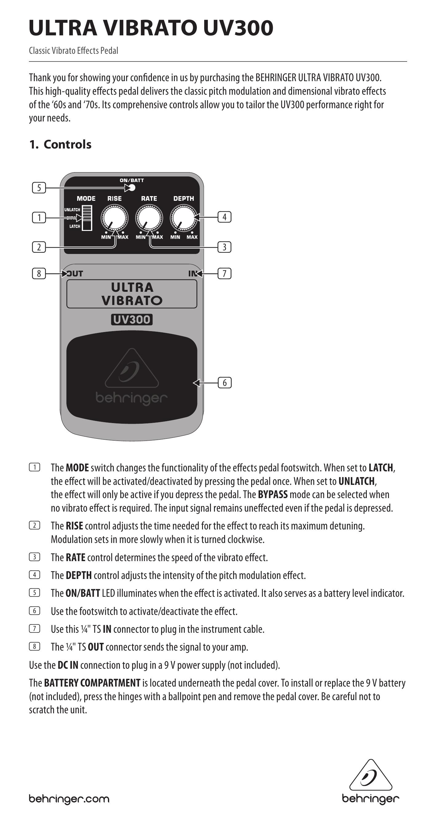 Behringer UV300 Musical Instrument Amplifier User Manual