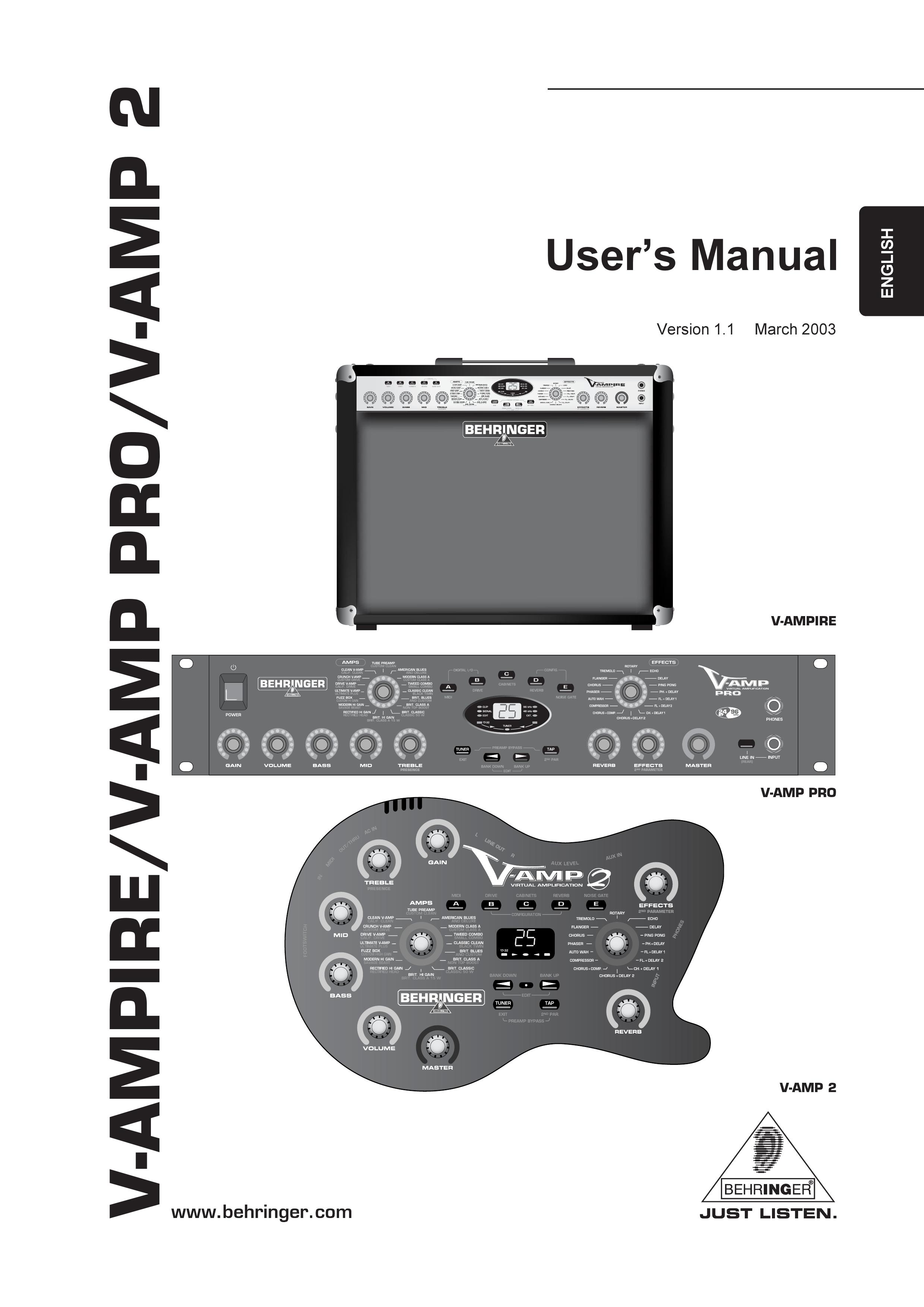 Behringer V-AMP 2 Musical Instrument Amplifier User Manual