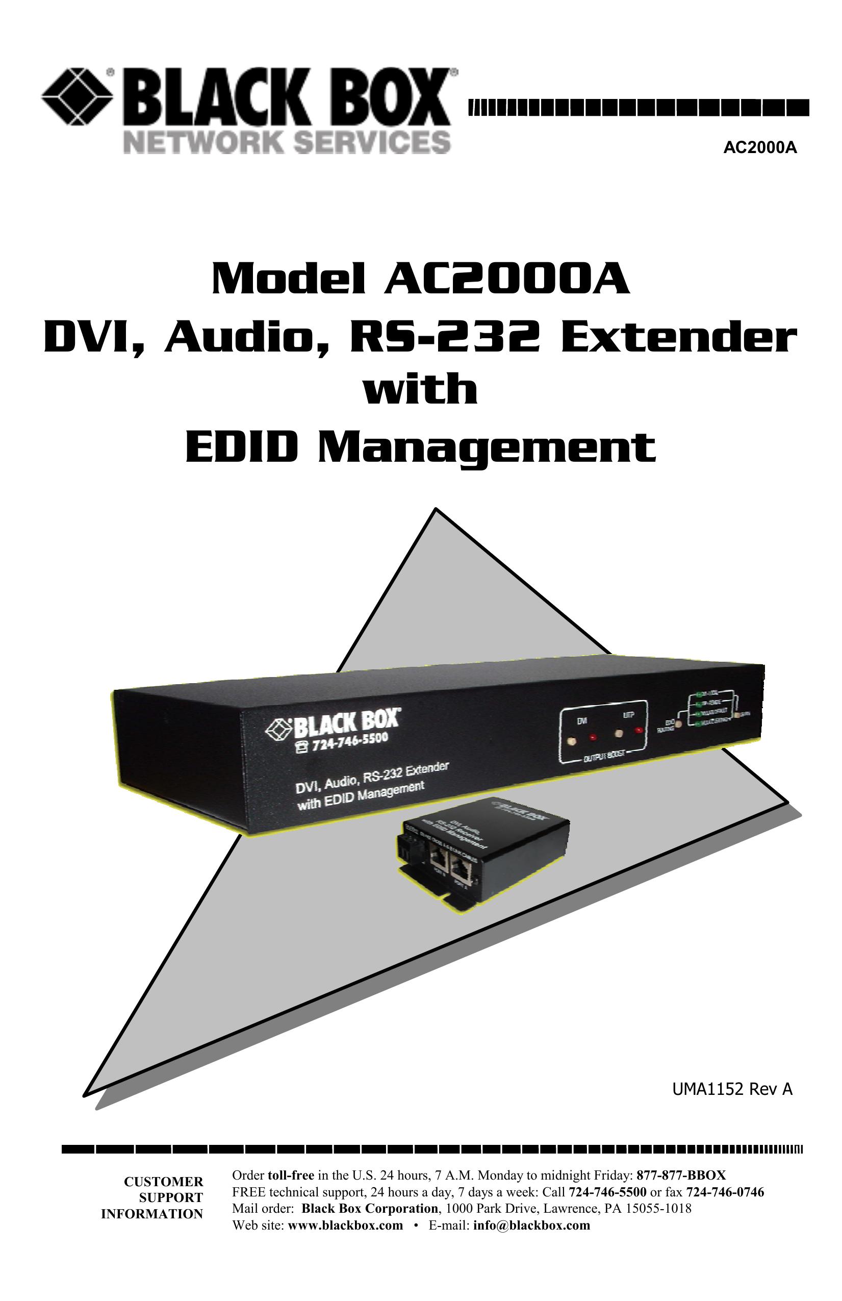 Black Box DVI, Audio, RS-232 Extender with EDID Management Musical Instrument Amplifier User Manual