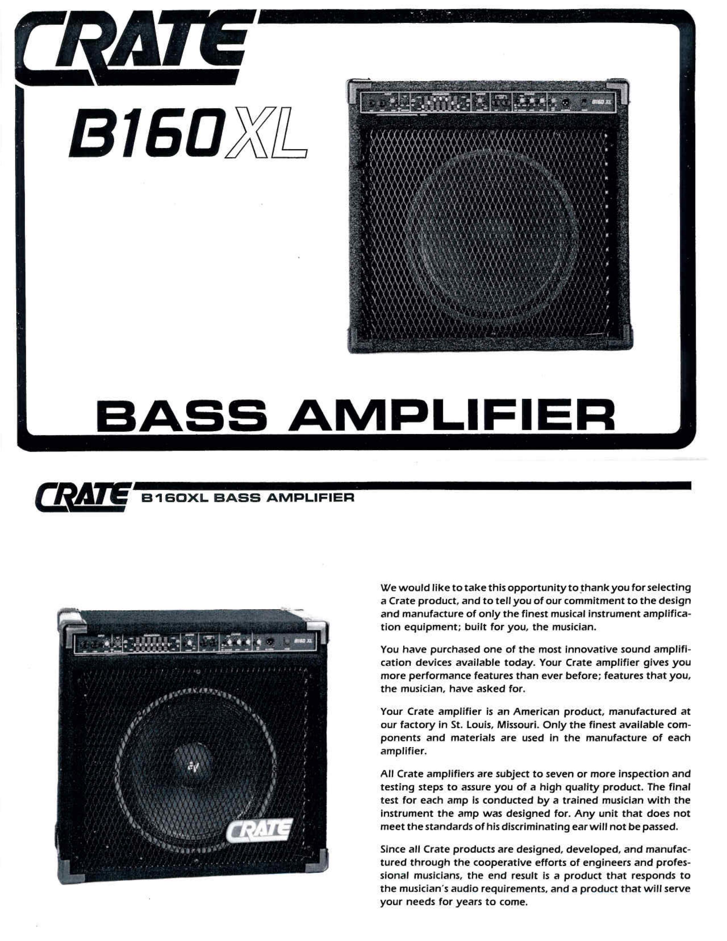 Crate Amplifiers B160XL Musical Instrument Amplifier User Manual