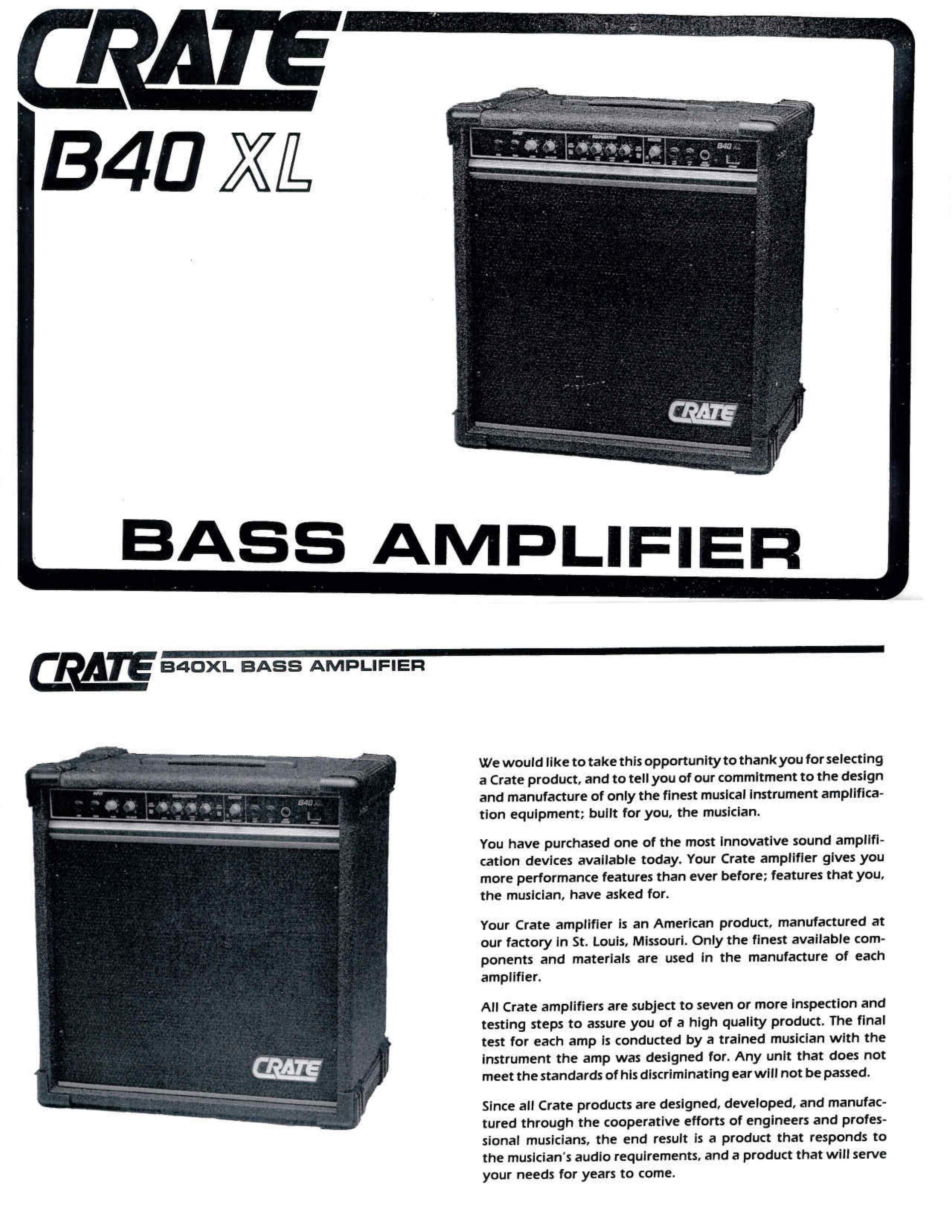 Crate Amplifiers B40XL Musical Instrument Amplifier User Manual