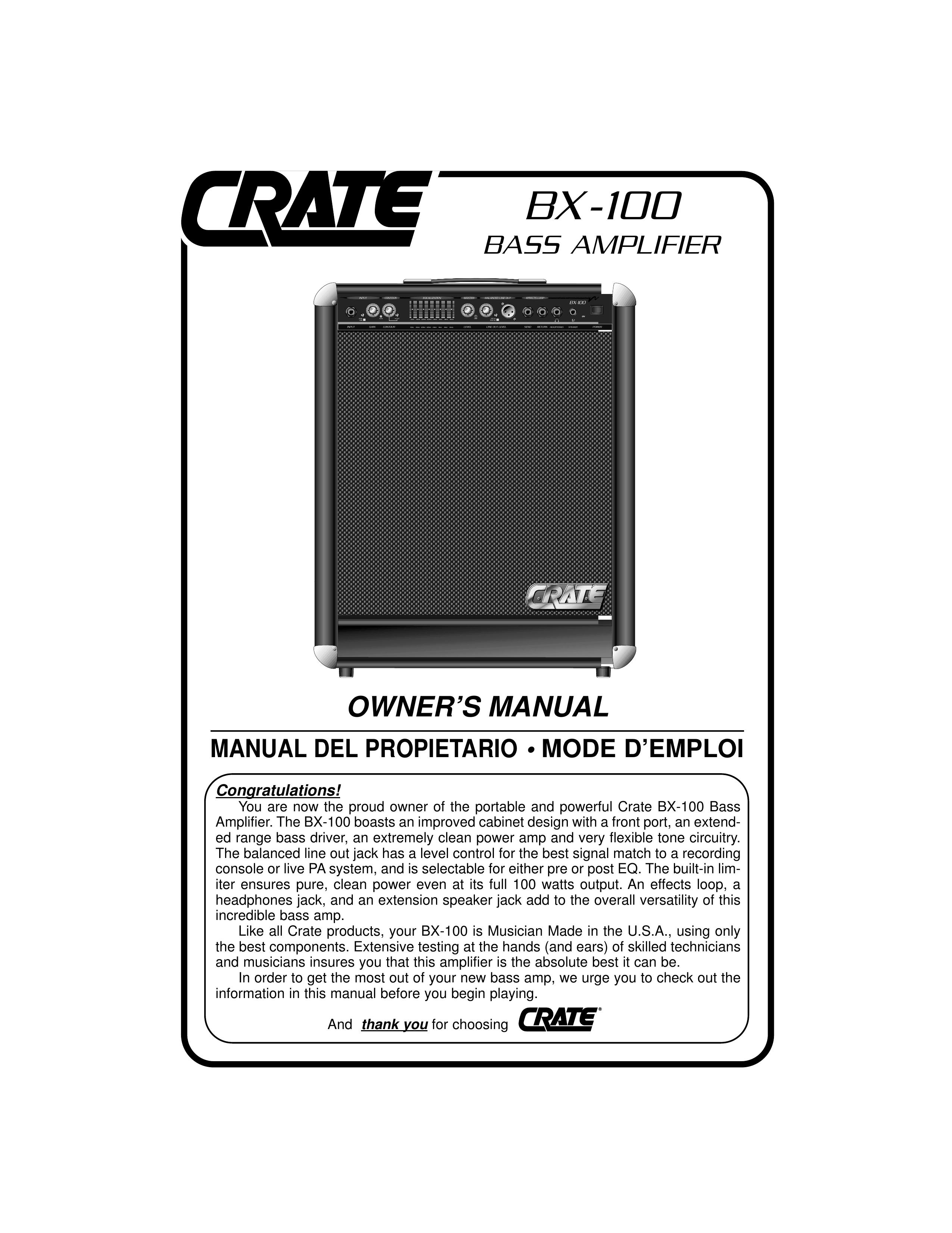 Crate Amplifiers BX-100 Musical Instrument Amplifier User Manual