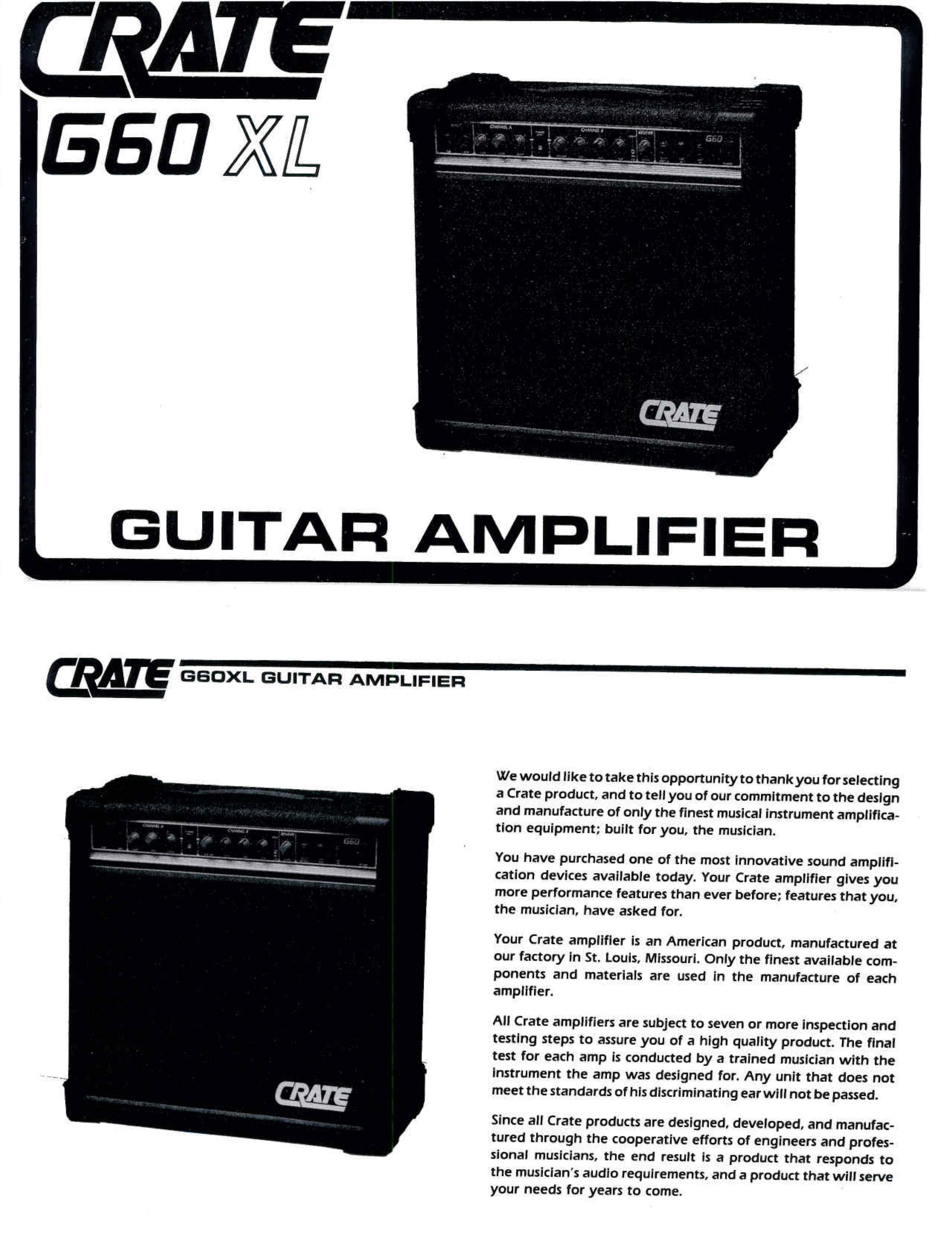 Crate Amplifiers G60 XL Musical Instrument Amplifier User Manual