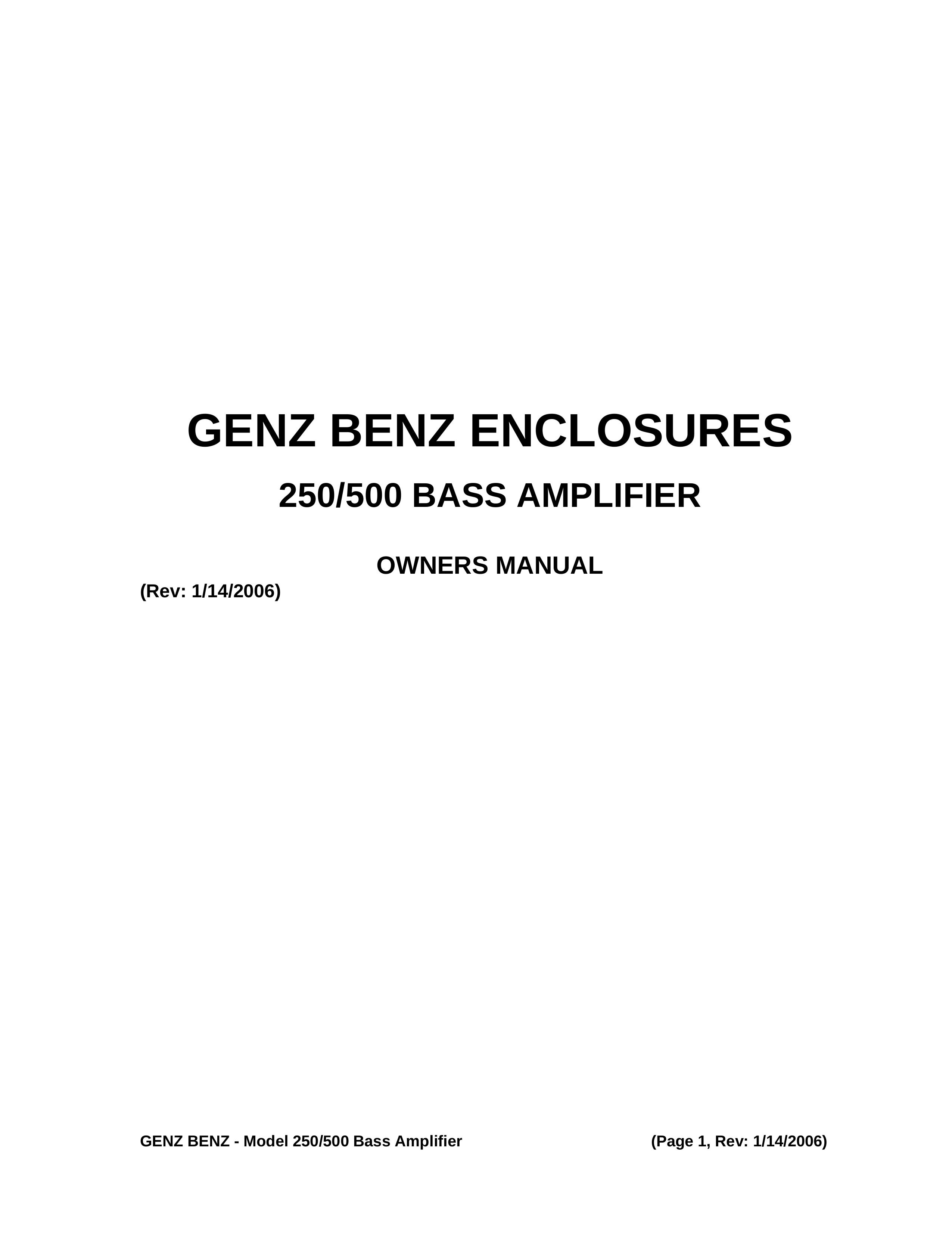 Genz-Benz 250 Musical Instrument Amplifier User Manual