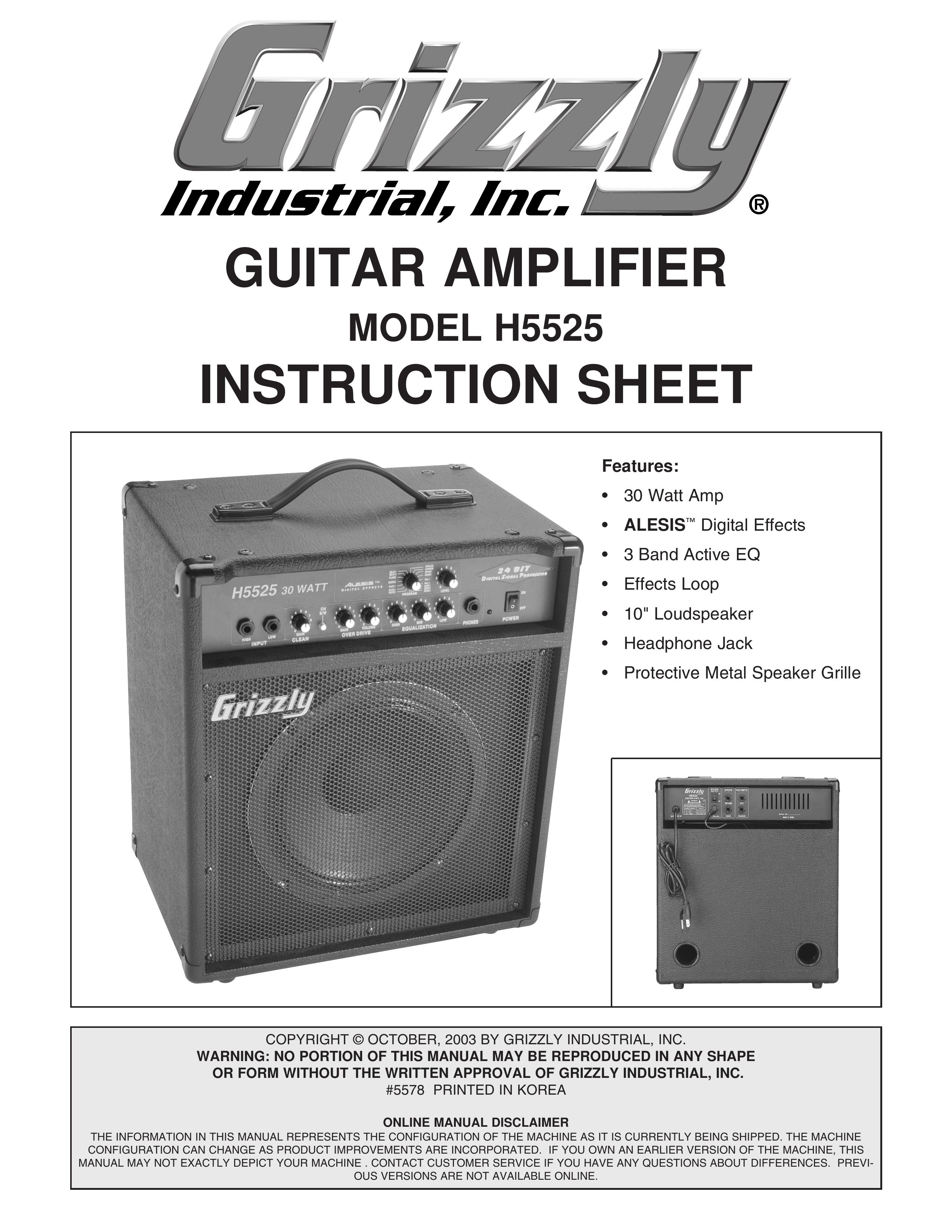 Grizzly H5525 Musical Instrument Amplifier User Manual
