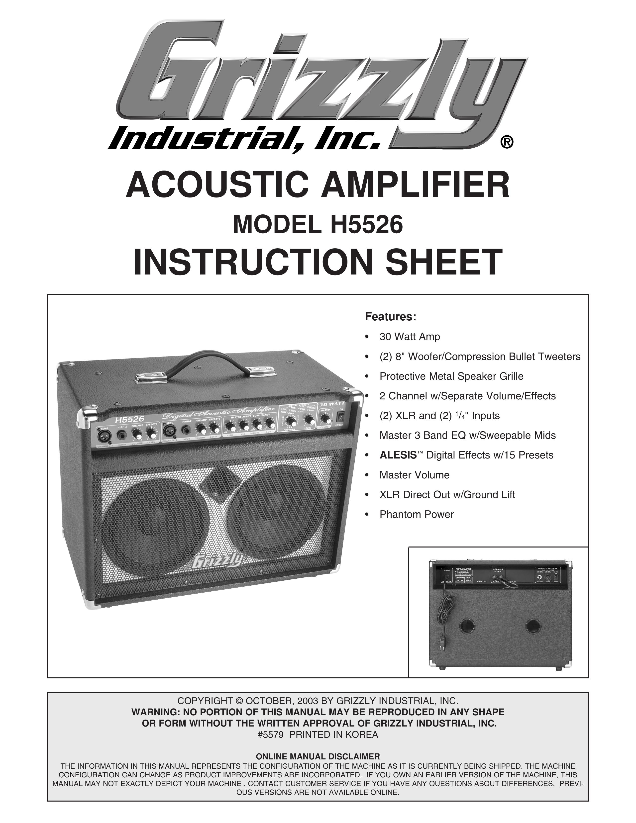 Grizzly h5526 Musical Instrument Amplifier User Manual