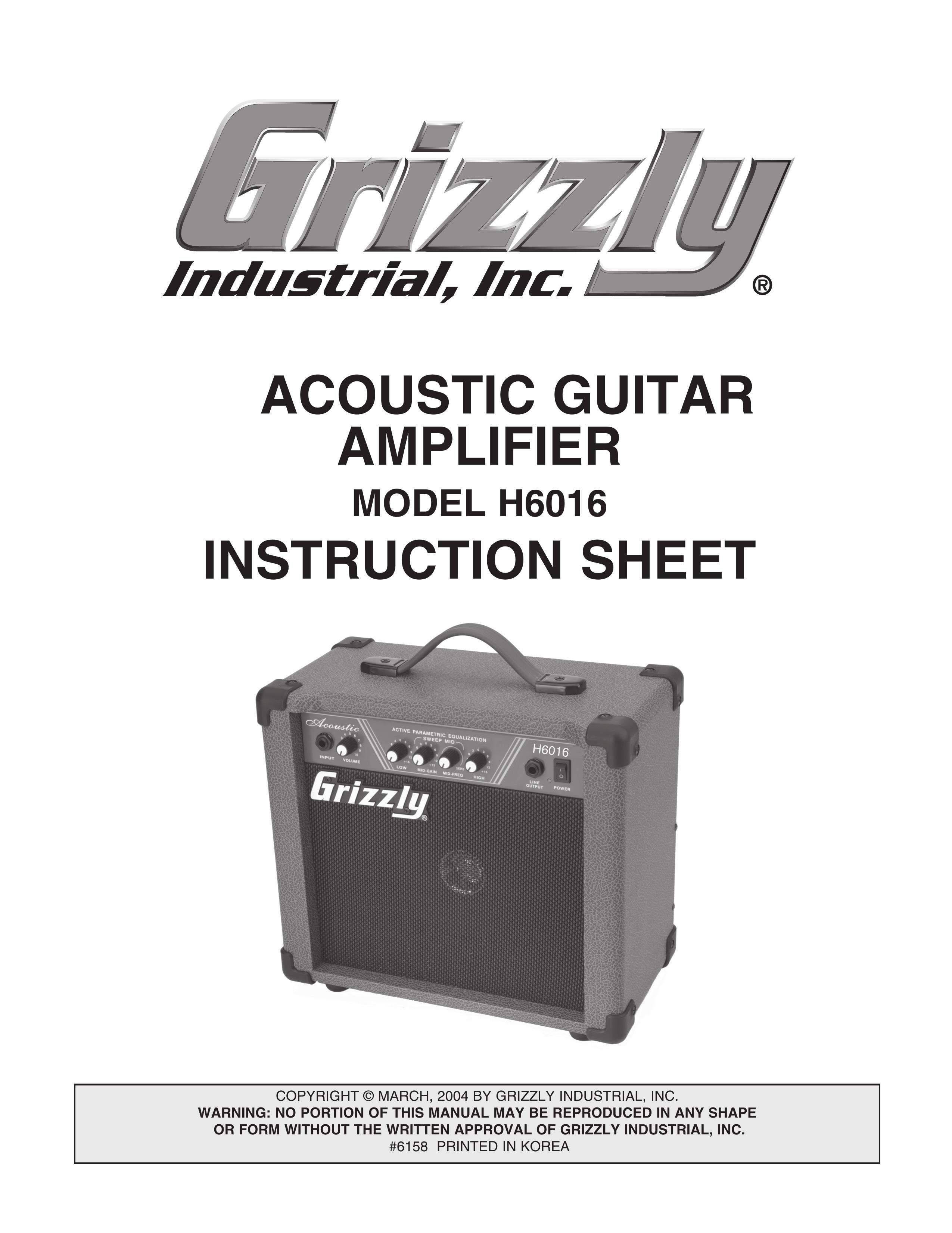 Grizzly H6016 Musical Instrument Amplifier User Manual