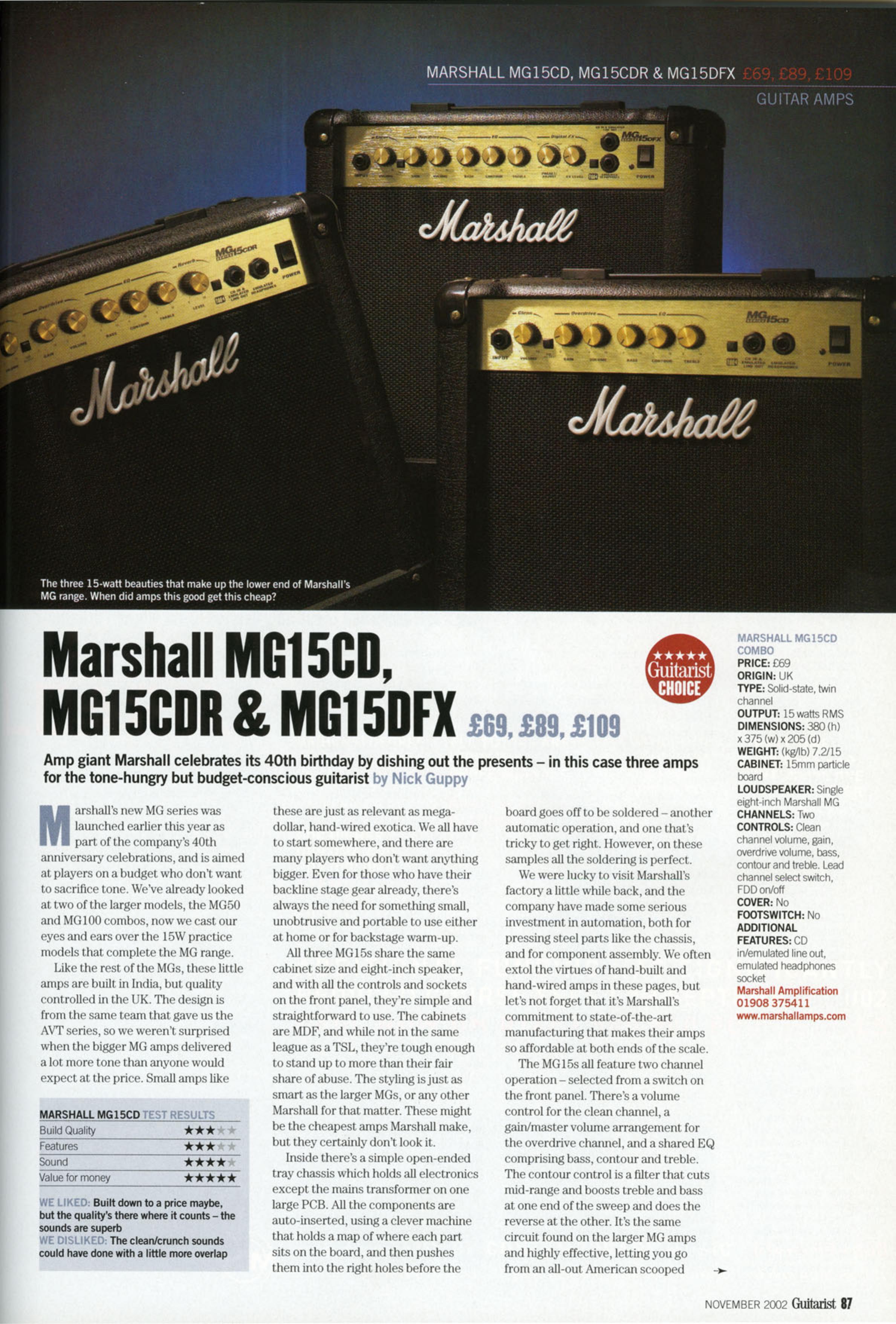 Marshall Amplification MG15CD Musical Instrument Amplifier User Manual