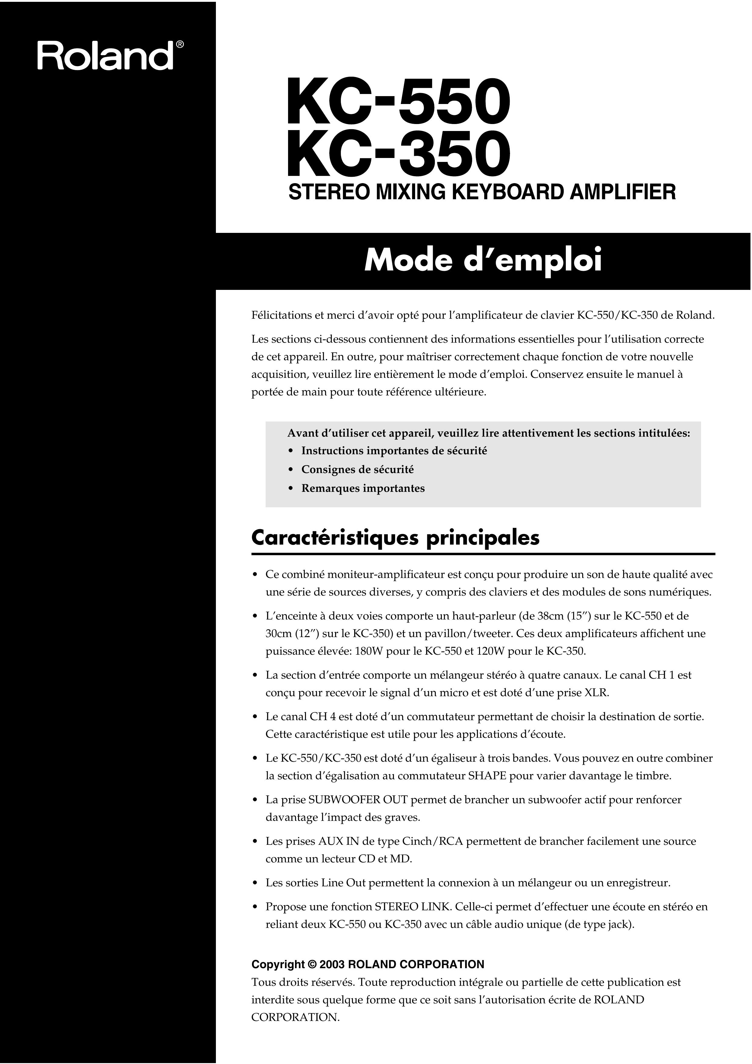 Roland KC-350 Musical Instrument Amplifier User Manual
