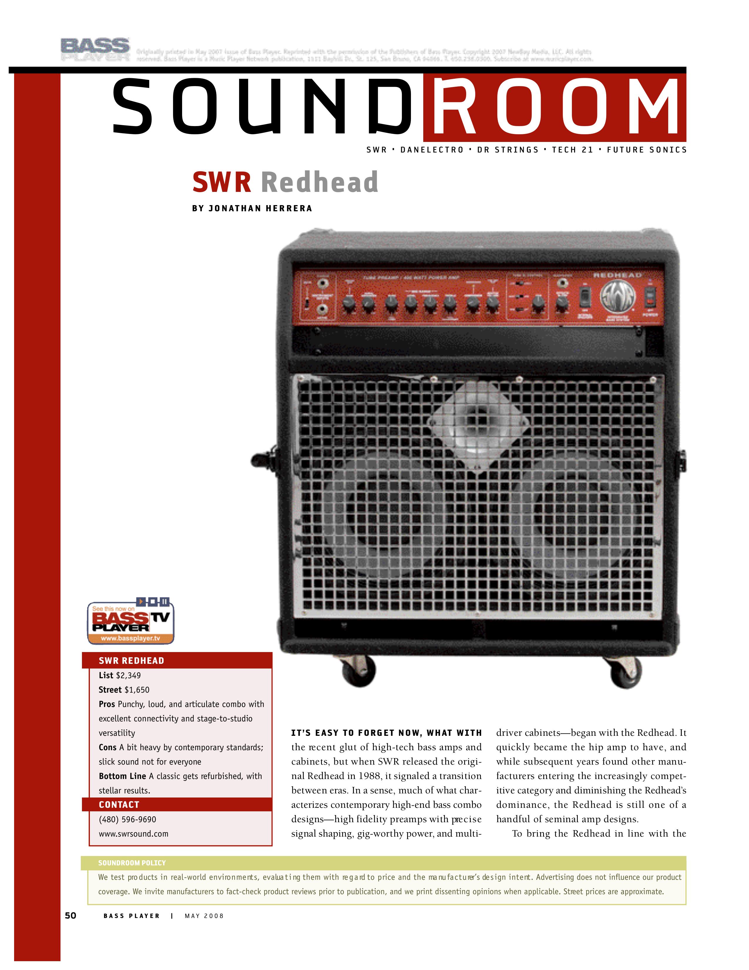 SWR Sound Bass Player Musical Instrument Amplifier User Manual